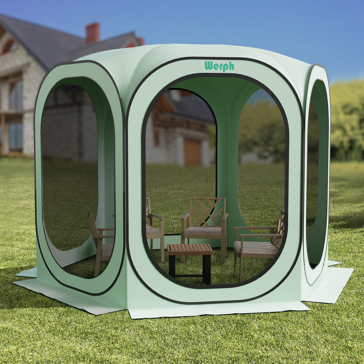 Werph 10x10 Pop Up Screen Tent, Mosquito Net Gazebo, UV Resistant Roof Waterproof Screen Canopy, Quick Setup Outdoor Shelter for Backyard, Patio, Garden, Picnic, Camping and Events, Green