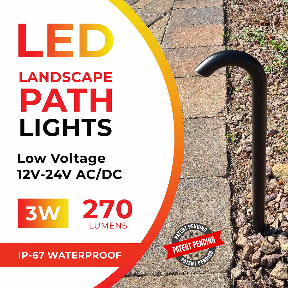 LUMENGY 3W LED Landscape Bollard Path Light, Modern Curved Design, 12V Low Voltage, IP67 Waterproof, for Pathways, Driveways and Walkways, Black Finish, 4 Pack