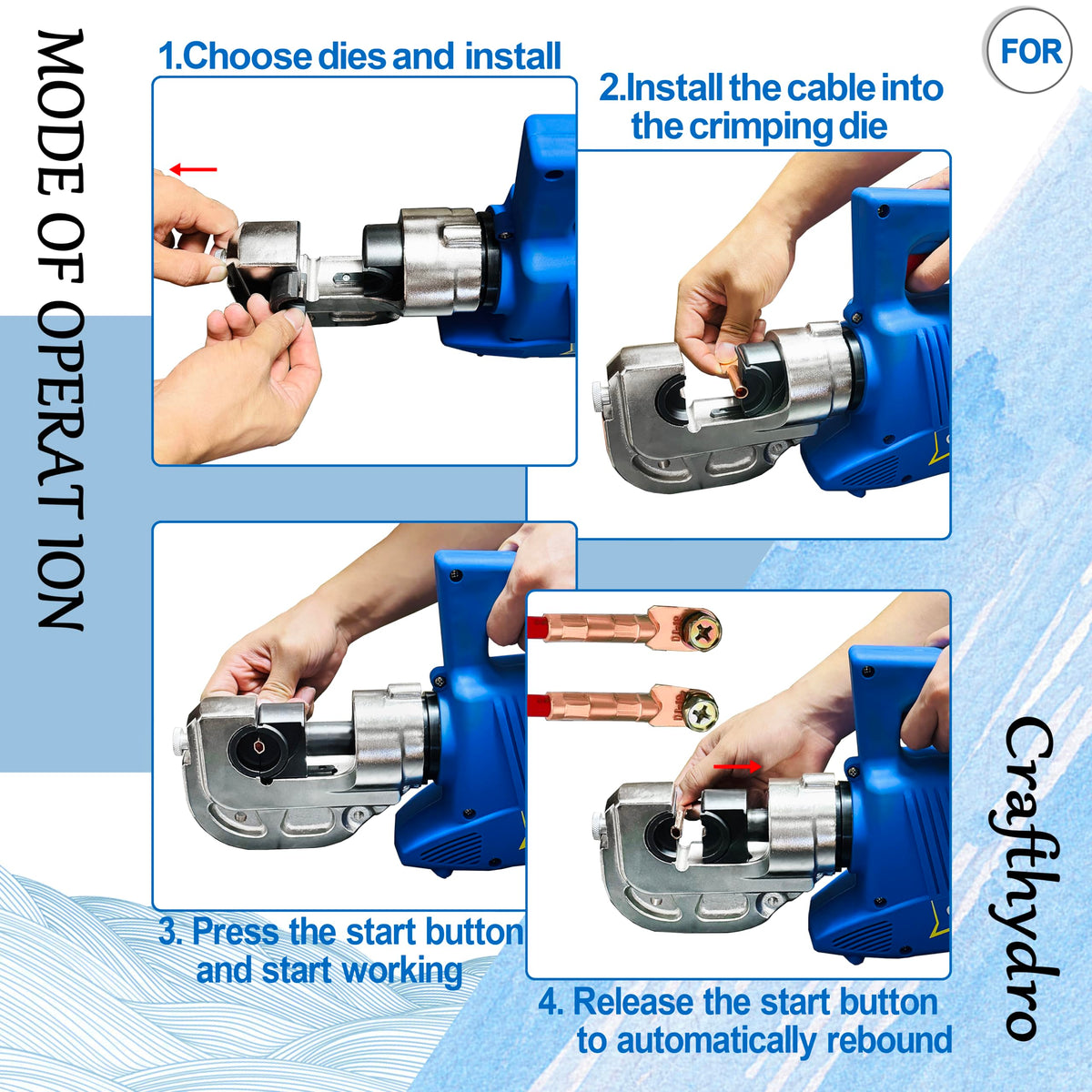 Hydraulic Crimping Tool 15Ton Electric Cable Lug Crimpers - 13 Dies (8AWG to 800MCM) Cable Wire Crimping Pliers Machine Kits with 2.8m Wire