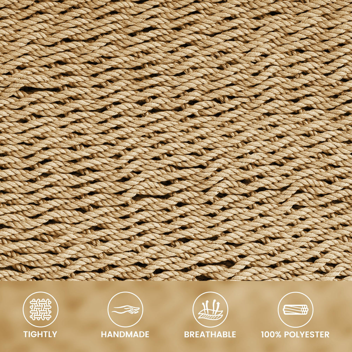Lazy Daze Hammocks 10.5 FT Double 2 Person Caribbean Rope Hammock, Hand Woven Polyester Hammock with Spreader Bars, for Outside Outdoor Backyard Patio Poolside, 450 LBS Capacity, Tan