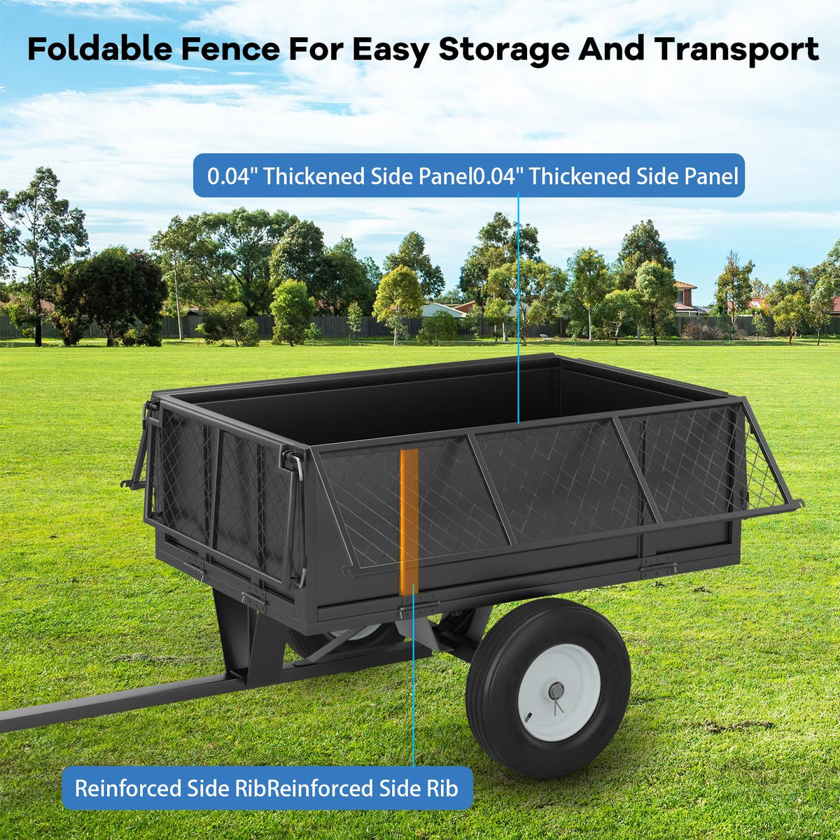 GAOMON Heavy Duty Utility Trailer for ATV/UTV, 750lbs Capacity Garden Dump Cart, Removable Sides, Pneumatic Tires, Hitch Compatible Pull-Behind Yard Cart for Lawn Mower, Tractor, Farm