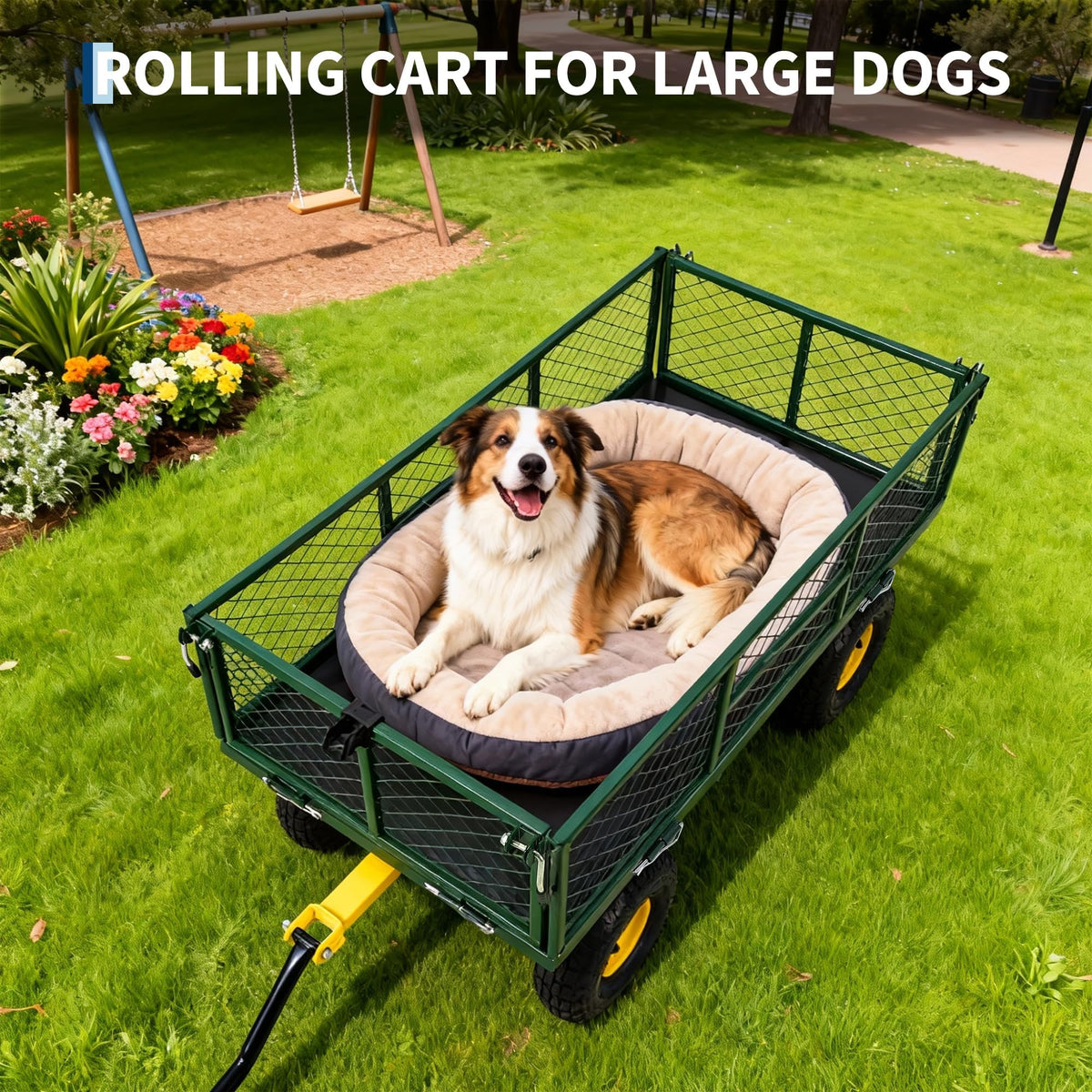 900 Lb Capacity Heavy Duty Steel Garden Cart – 2-in-1 Utility Wagon with Removable Mesh Sides, 10" All-Terrain Tires, Flatbed Conversion, 180° Rotating Handle – Perfect for Lawn, Garden & Backyard