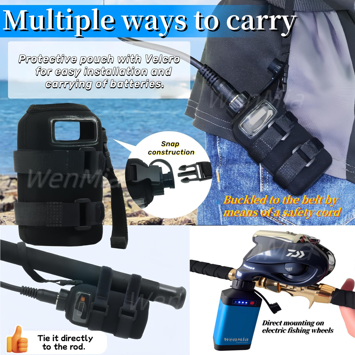 WenMia 14.8V Super Mini Electric Fishing Reel Battery IP68 Waterproof Aerospace Aluminum Body Compatible for Daiwa and Portable Design (New5000mAh-Blue)