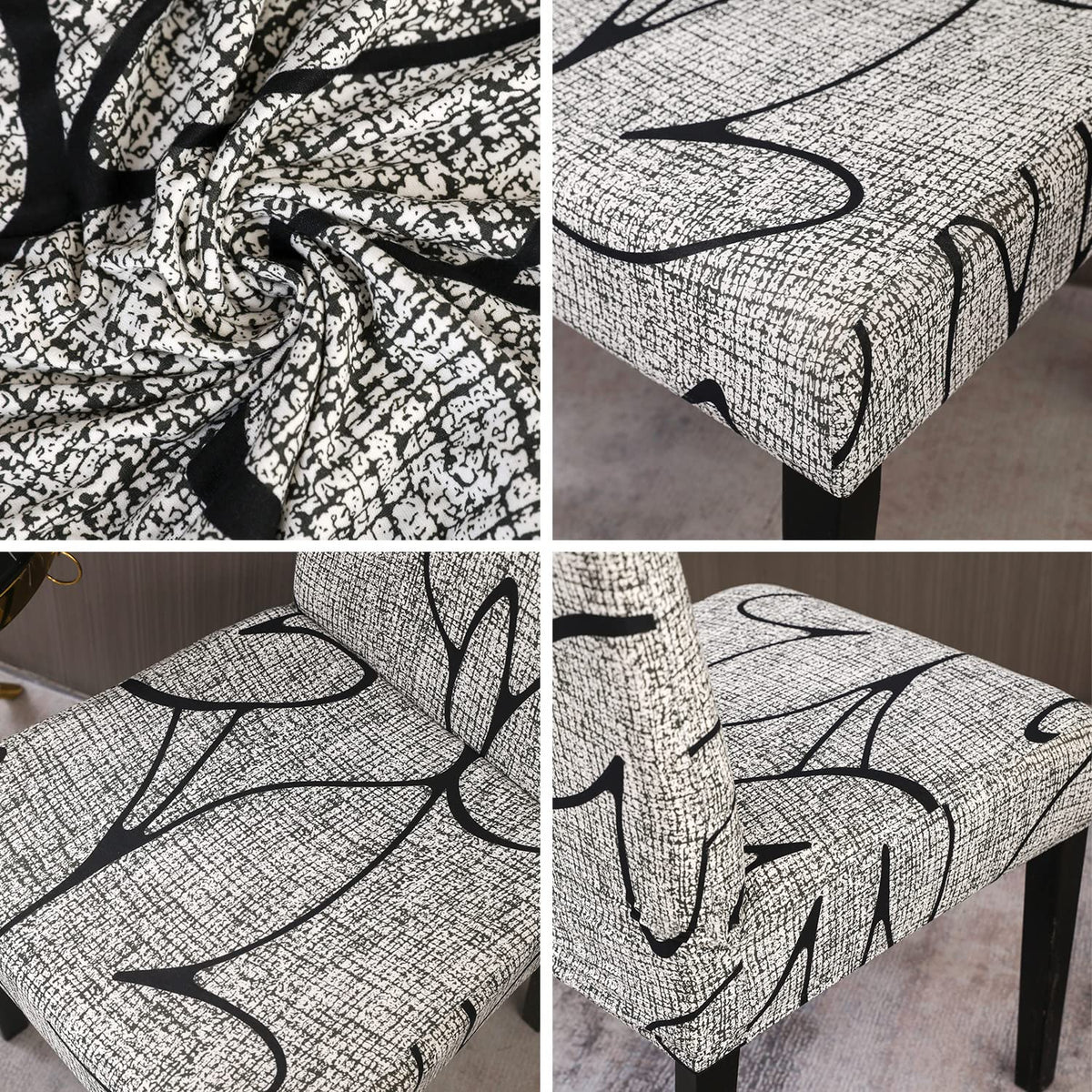 JQinHome Pattern Chair Covers for Dining Room Set of 4, High Stretch Removable Washable Parsons Chair Slipcover for Home Party Hotel Wedding Ceremony (4PCS, Lotus Gray)