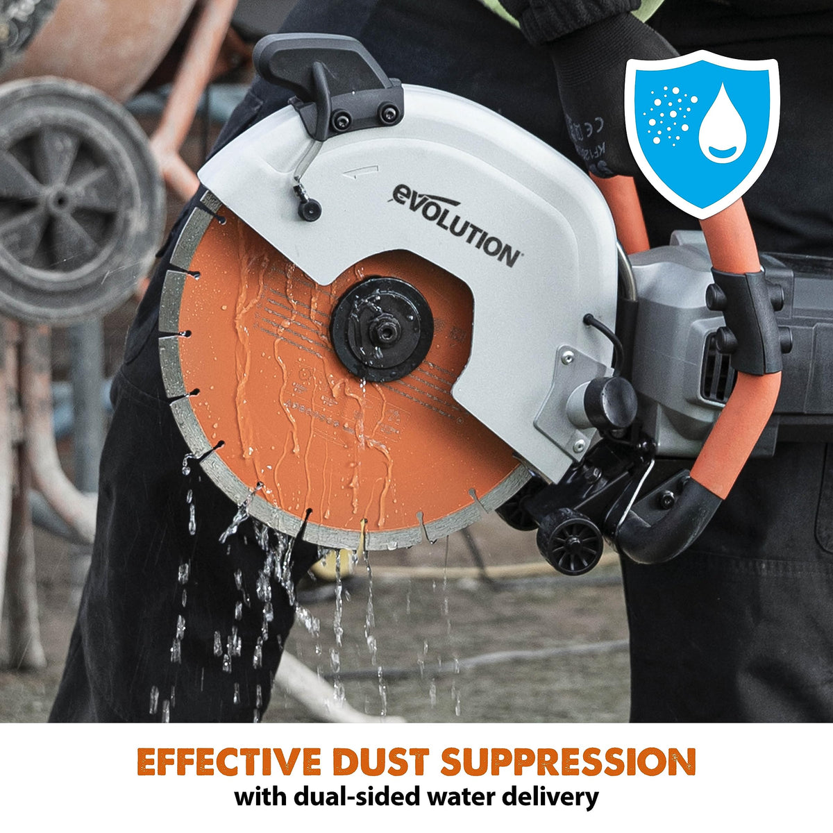 Evolution R12DCT 12 Inch Concrete Saw with Water Fed Dust Suppression (Aka Angle Grinder, Cut Off Saw, Masonry) Electric, No Gas, 4-1/2" Cut - Incl Premium Diamond Blade (Formerly R300DCT+)