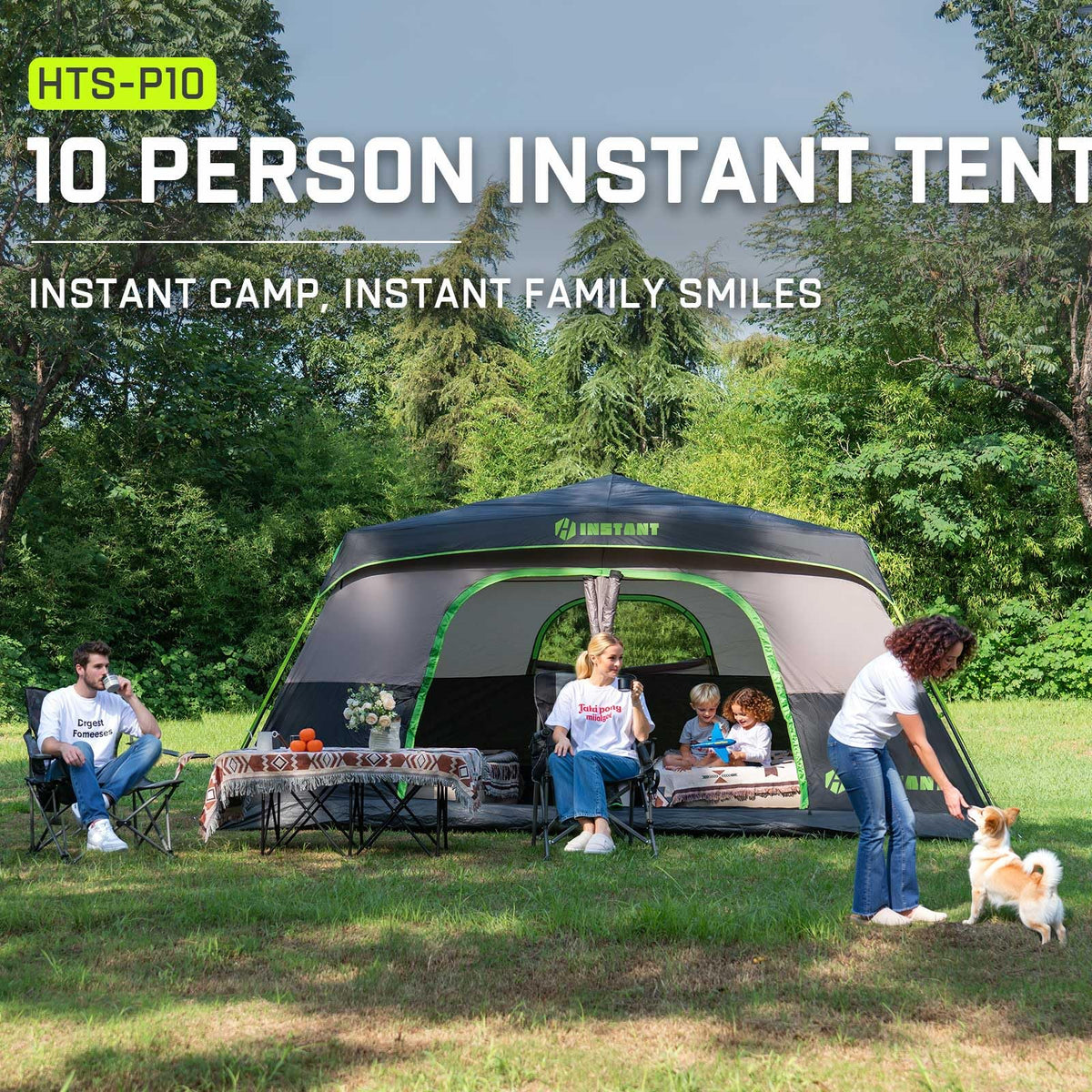 HINSTANT 4/6/8/10 Person Instant Tent, Waterproof Pop Up Tents for Camping with Rainfly, 60 Seconds Easy Setup, Automatic Cabin Tent for Family Camping with Expandable Carry Bag & Upgraded Ventilation