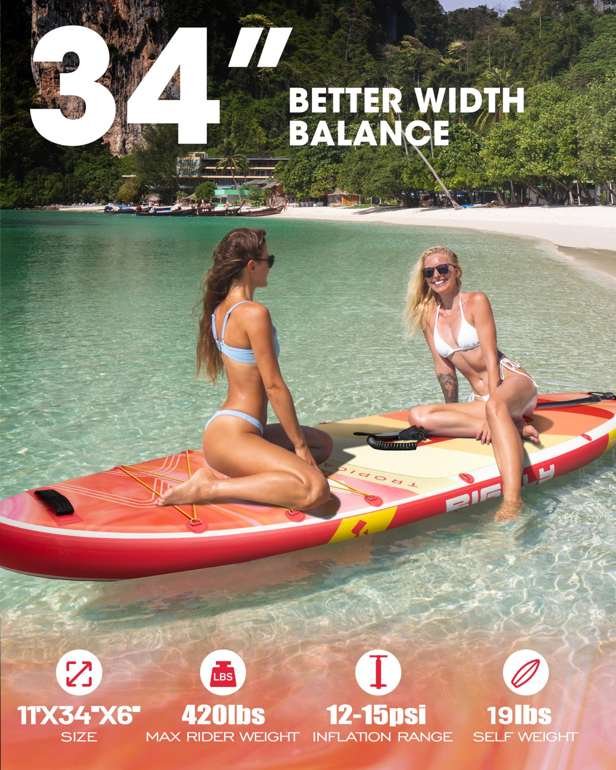 Bigfly Inflatable Stand Up Paddle Board 11’*34”*6”, Blow Up Paddle Board for Adults,with Detachable Fins, Pump, Floating Paddle, Safety Leash,Backpack