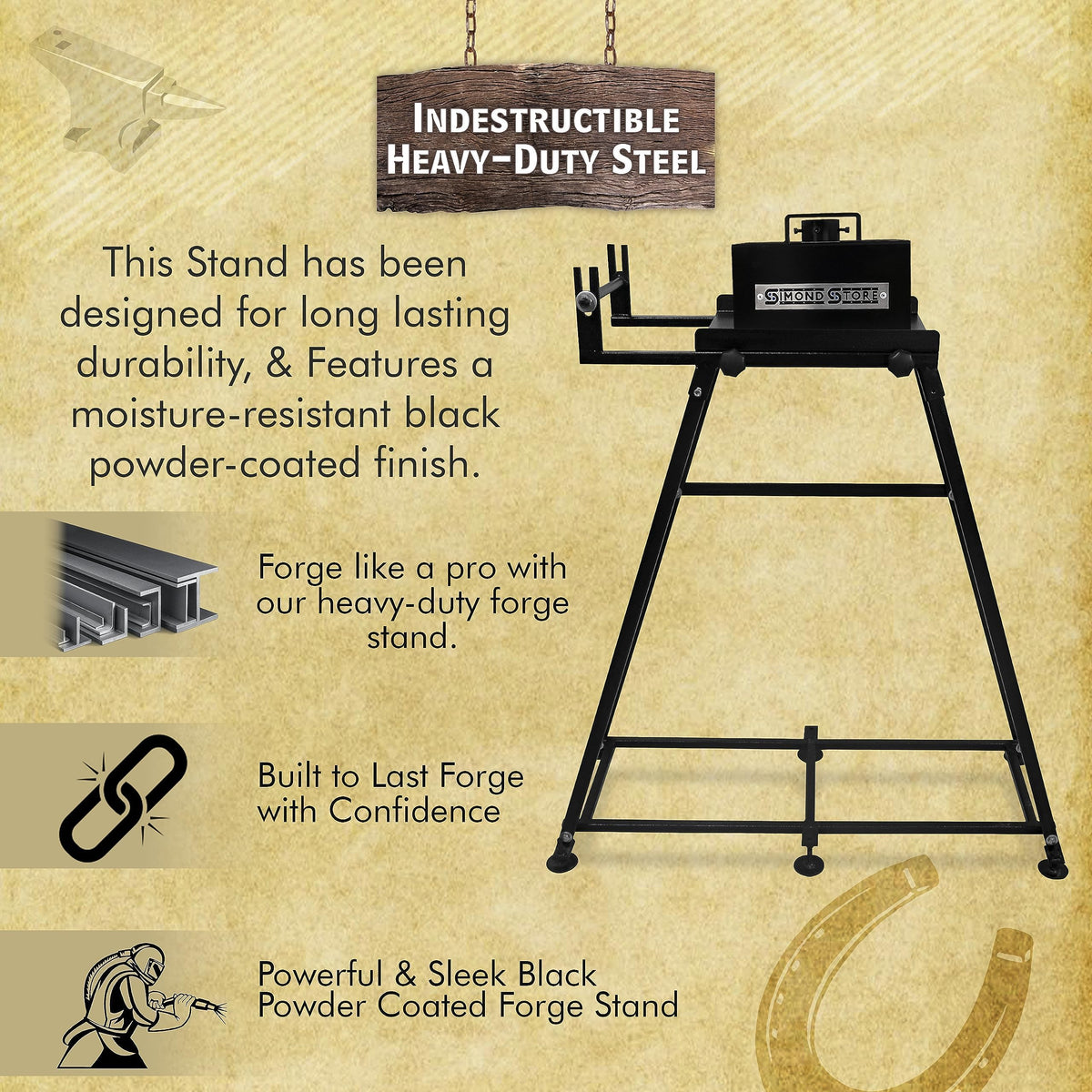 SIMOND STORE Forge Starter kit Stand - Compatible with All Single Burner Blacksmith Forge Kit - Steel Blacksmithing Starter Kit - Propane Forge Kit Stand 12 inch Home Forge Starter Kit Tool Stand…