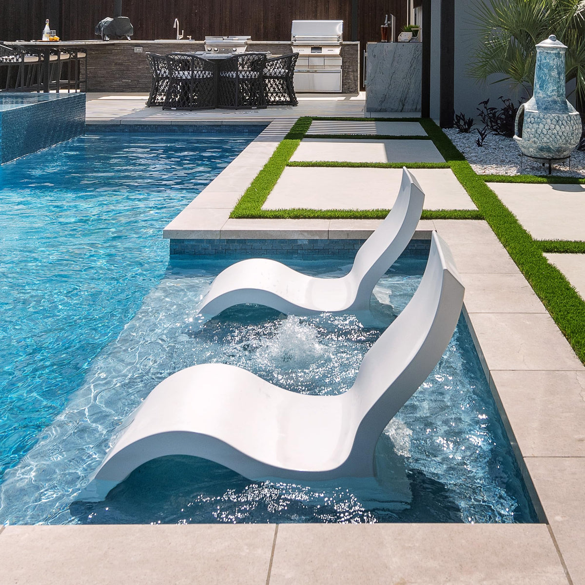 Ledge Lounger Signature Lowback Chair for in Pool or On-Deck Use - Ideal Water Depths 0-9 White Pool Lounge Chairs Set of 2 for Socializing