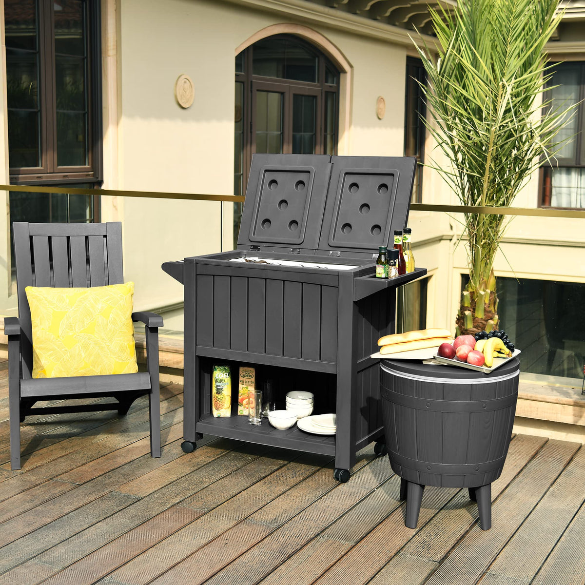 YITAHOME 85 Quart Cooler with Wheels, Upgrade Patio Ice Chest, Outdoor Beverage Cart Rolling Cooler for Patio Pool Deck Party BBQ Cookouts (Dark Grey)