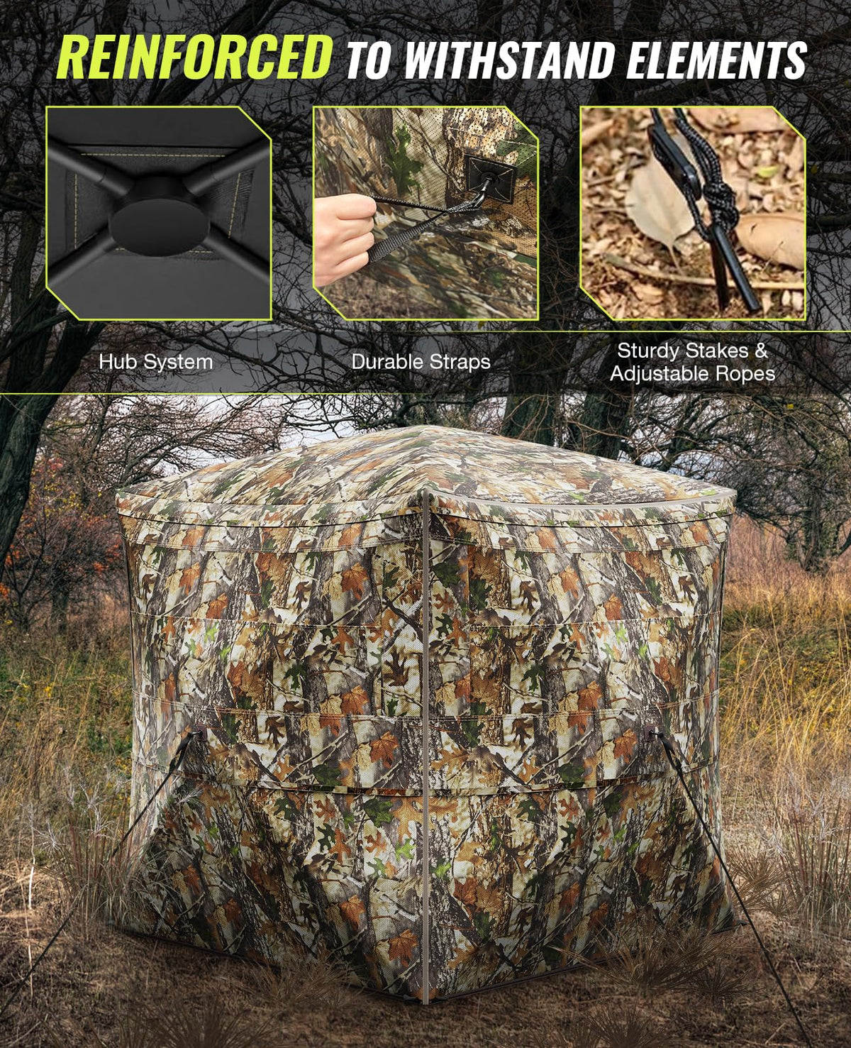 Hunting Blind 360° Silent See Through Blind with Swing Door, 2-3 Person Pop Up Ground Blind with Carrying Bag, Portable Hunting Tent for Deer & Turkey Hunting