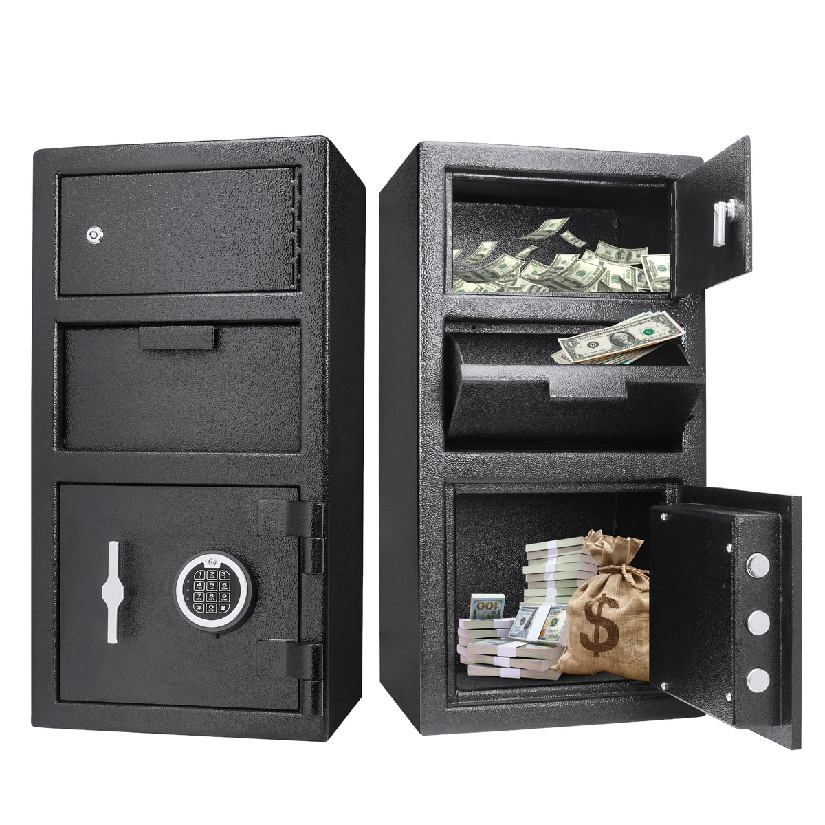 Barska Advanced Digital Keypad Compact Depository Drop Safe with Master Code + 5 Codes & Dual User Mode, Black, 0.72/0.78 Cubic Ft