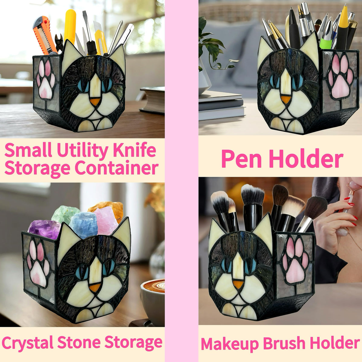 Entlityful Stained Glass Black Cat Flower Pot,Succulent Pots with Drainage,Unique Black Cat Planter,Flower Pots for Indoor Plants,Glass Container Display Decoration,Cute Plant Gifts