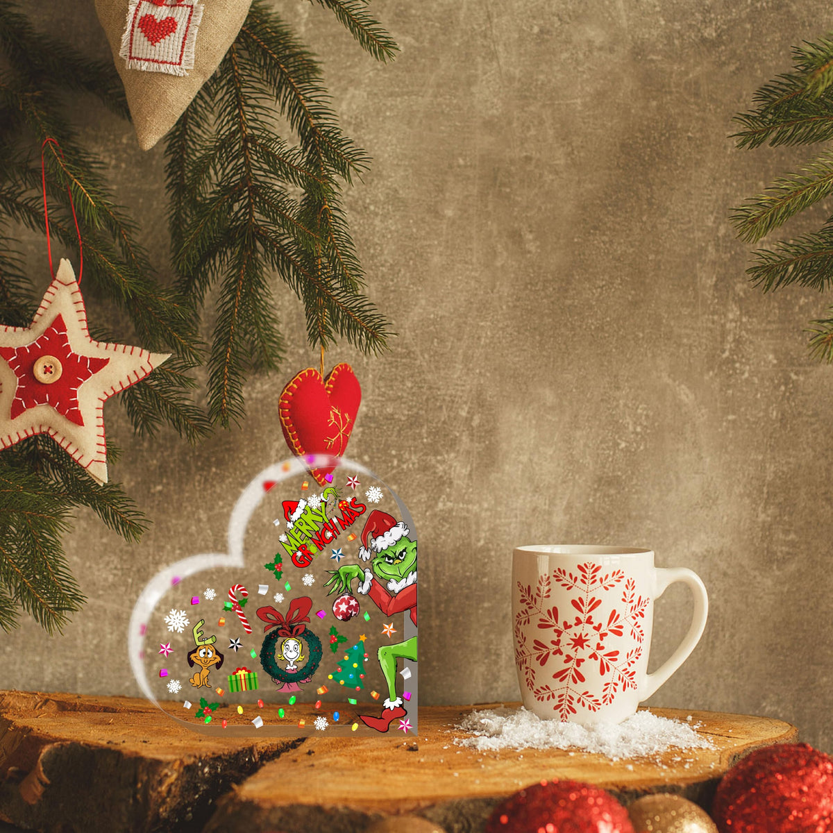 Christmas Heart-Shaped Acrylic Table Decor, Indoor Holiday Decorations for Office, Desk, Mantle, Shelf - Holiday Indoor Home Decor