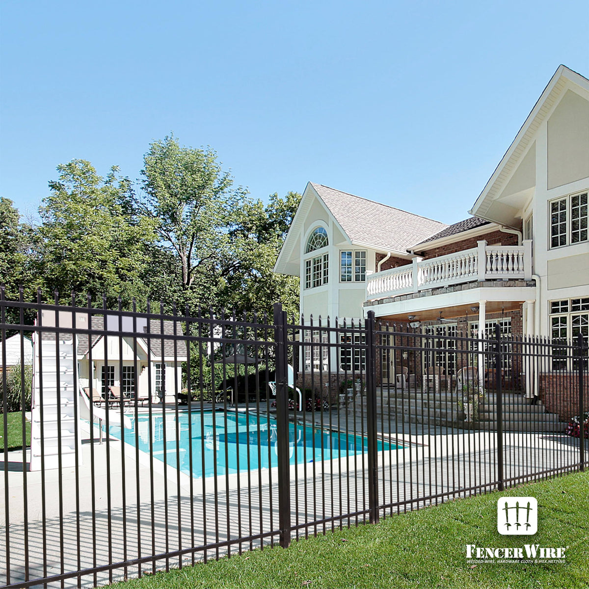 Fencer Wire 76FT Heavy Duty Pinnacle Fence Barrier Kit, Anti-Rust Metal Steel Fence with 5FT Height X 6FT Width Panels, with Flat Top Gate, Posts, Connectors, Outdoor Fencing for Yard
