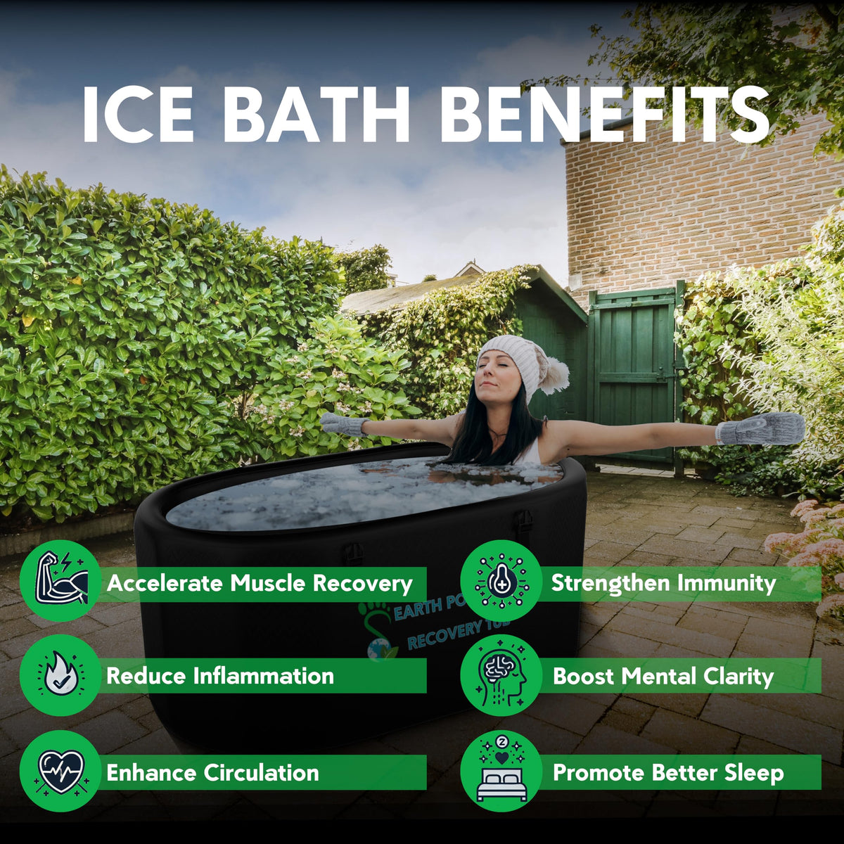 Recovery Tub – XL Inflatable Ice Bath for Cold Water Therapy & Muscle Recovery | Durable, Leak-Proof Cold Plunge Tub for Athletes | Ice Plunge Bath with Chiller Connections | Insulated Cover
