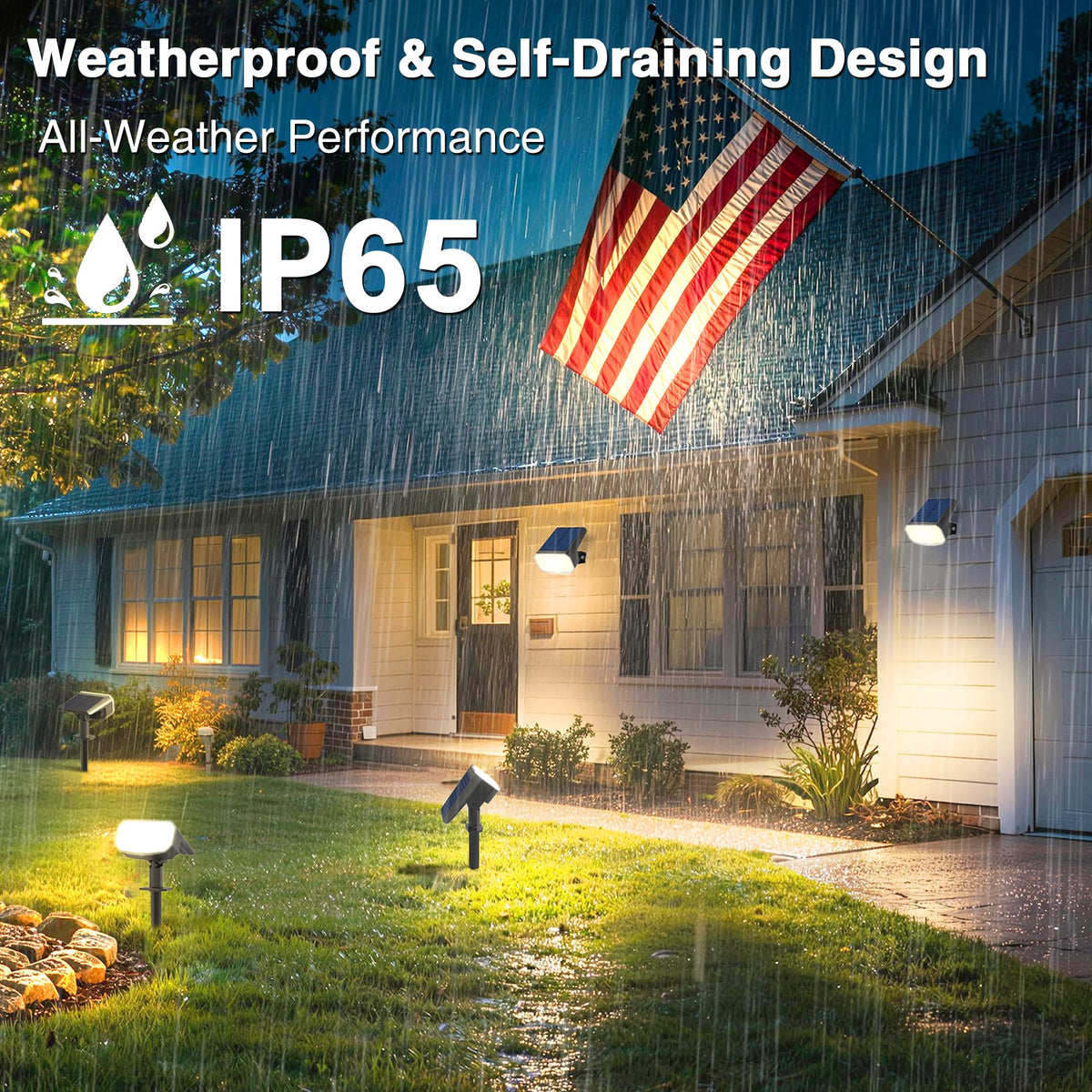 JEJOT Solar Lights Outdoor Waterproof IP65, Super Bright LED with Lens, 3000K 2 Lighting Modes, Solar Powered Yard Garden Solar Spot Lights for Outside Landscape Auto On/Off -8 Pack