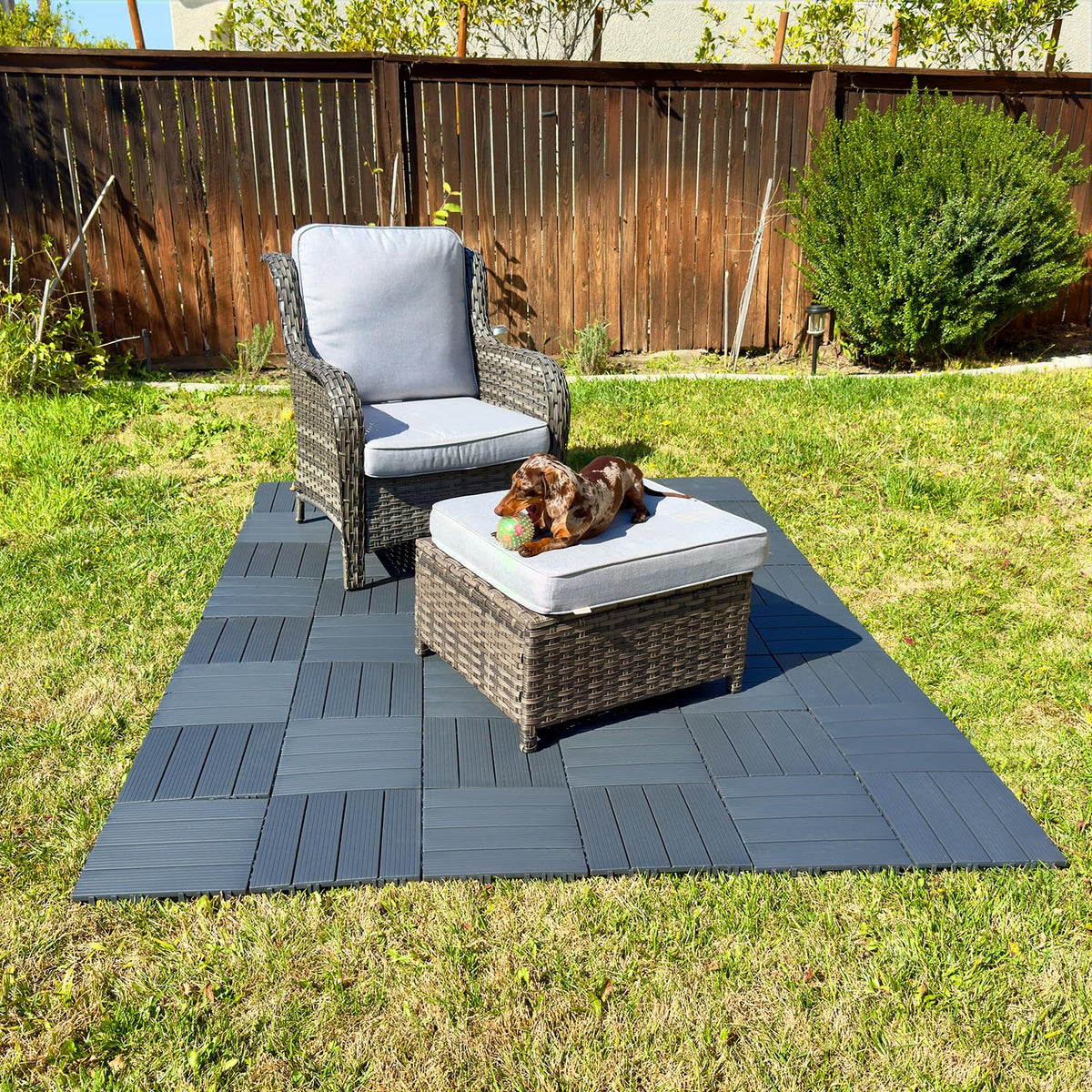 60 Pack Plastic Interlocking Deck Tiles, 60 sq. ft Patio Deck Tile, 12"x12" Indoor Outdoor Non-Slip and Waterproof Patio Floor Decking Tiles for Garden Yard Walkway Balcony Porch Poolside, Dark Gray