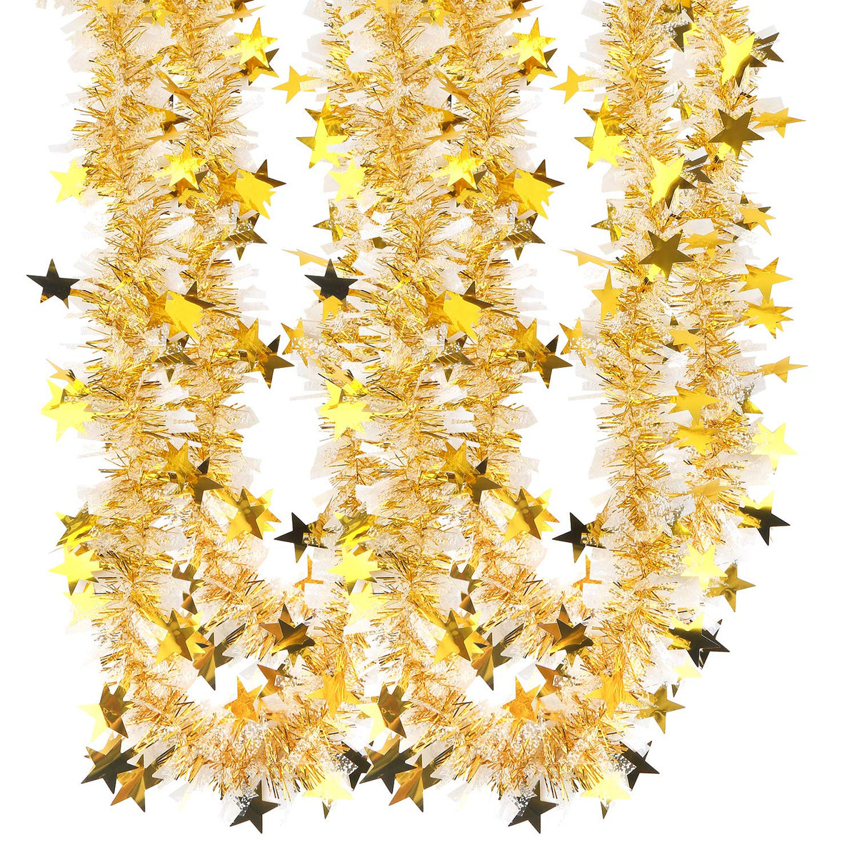 CCINEE 33FT Christmas Tinsel Garland,Metallic Twist Garland in Gold and White for Christmas Tree Party Dcoration Supply