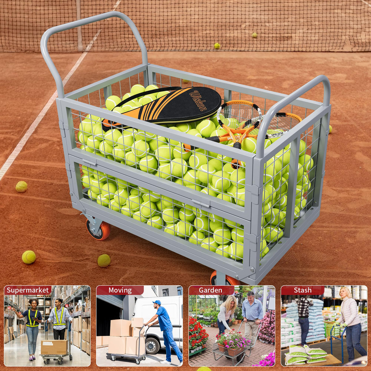 YITAMOTOR 2000lbs Platform Truck Cart with Cage, 6-in-1 Foldable Heavy Duty Hand Truck Flatbed Cart with 6" Swivel Casters, Multi-Functional Push Dolly for Grocery, Laundry, Warehouse, Storage