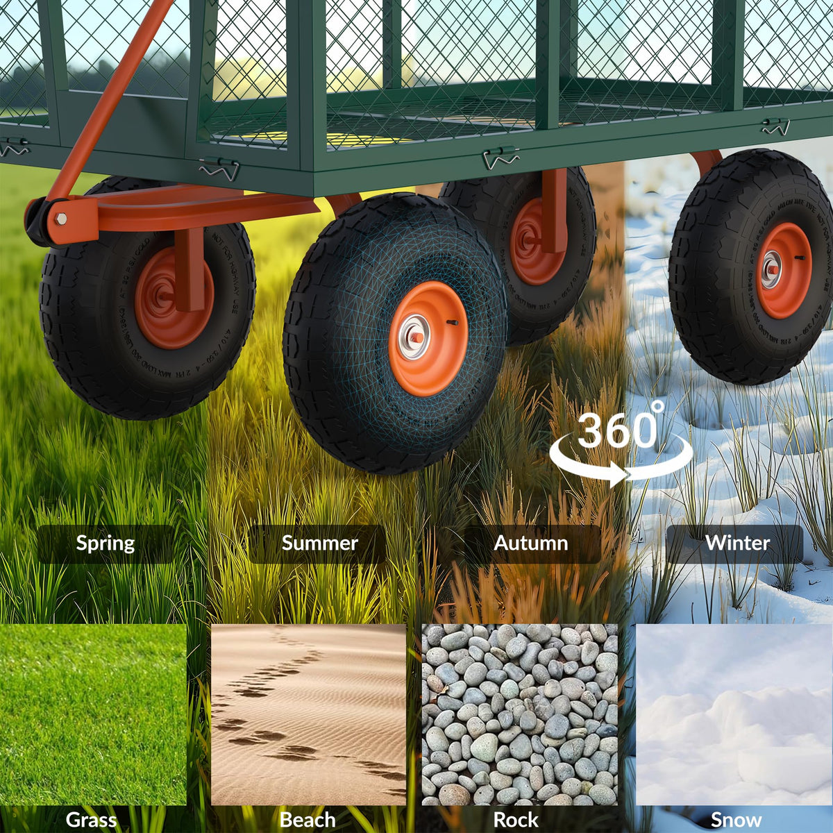 Hipicute 900 LBS Garden Cart Steel, 3 in 1 Heavy-Duty Folding Utility Wagon with Removable Sides, 180° Rotating Handle & 10 inch Tires for Outdoor, Farm, Yard, Lawn and Garden