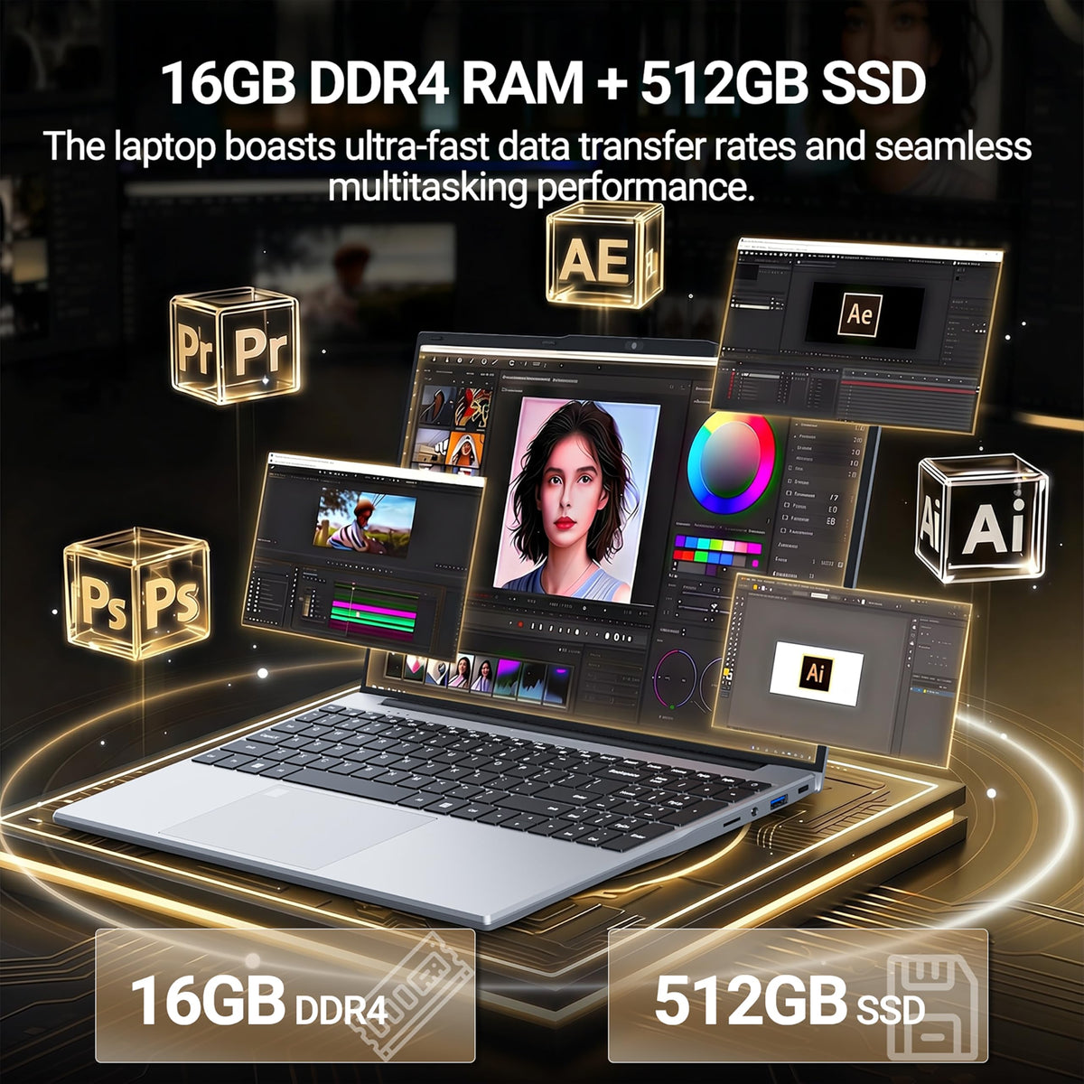 2026 Laptop, 15.6" Laptop Computer with Celeron N5100 16GB RAM DDR4 512GB SSD, 1920*1080, 180°Hinge Portable Laptop, WiFi 5, BT 4.2, Lightweight Backlit Keyboard Lap Top for Business Student