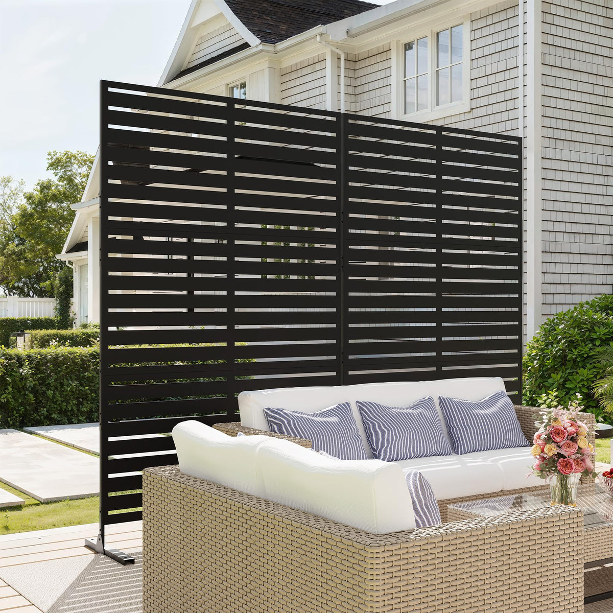 GarveeLife Outdoor Metal Privacy Screen, Freestanding Decorative Privacy Screen & Panels with Stable Stand, 72" h x 47" w Garden Private Screens, for Patio Backyard Deck Indoor Outdoor