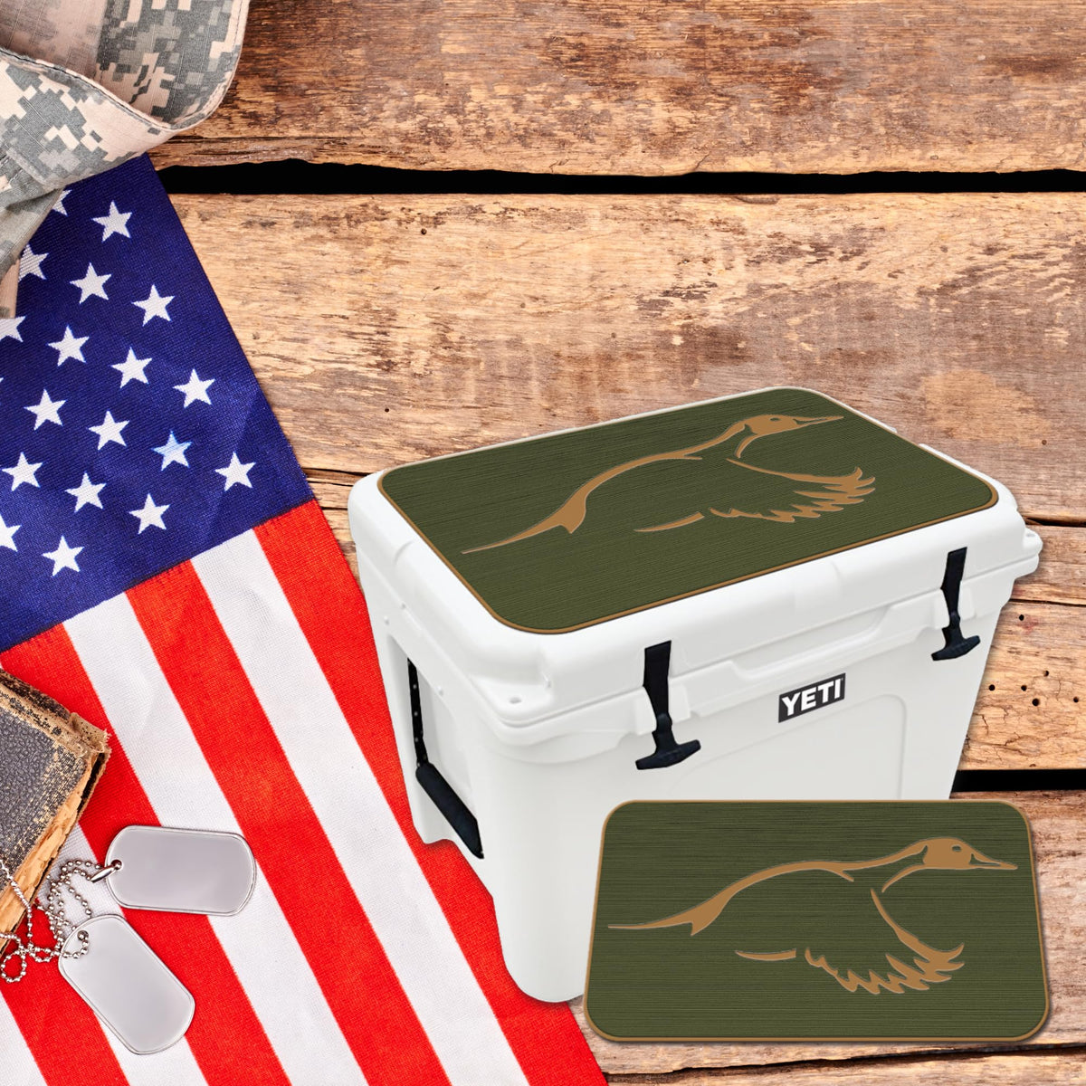 USATuff SeaDek EVA Mat Cooler Pad fits YETI 65 Tundra | Peel & Stick Application | Non Slip Comfort Accessories - Duck Solo Hunting Outdoorsman (OliveGreen-Mocha)