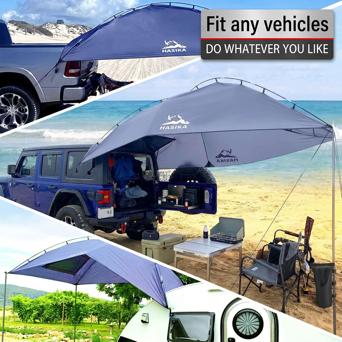 Versatility Camping Tent for Truck Bed,SUV RVing, Van,Trailer and Overlanding Portable Teardrop Awning Canopy Tear Resistant Tarp with 2 Sandbag