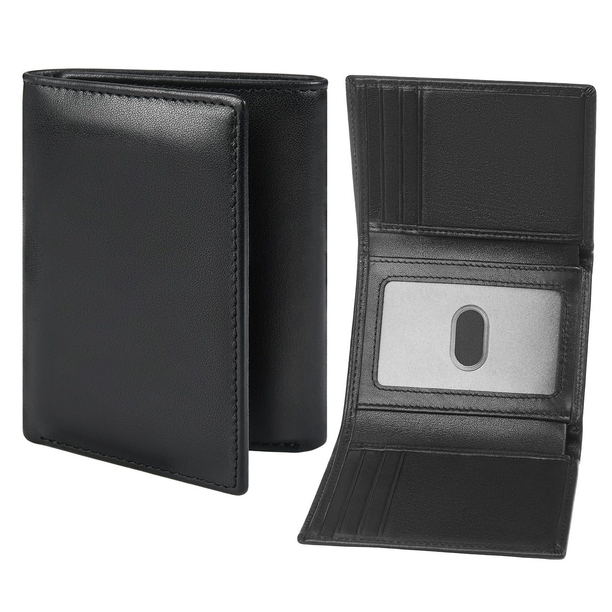 BSMUWOT Genuine Leather Trifold Wallet for Men, Rfid Blocking Tri fold Mens Wallets with ID Window (Black)