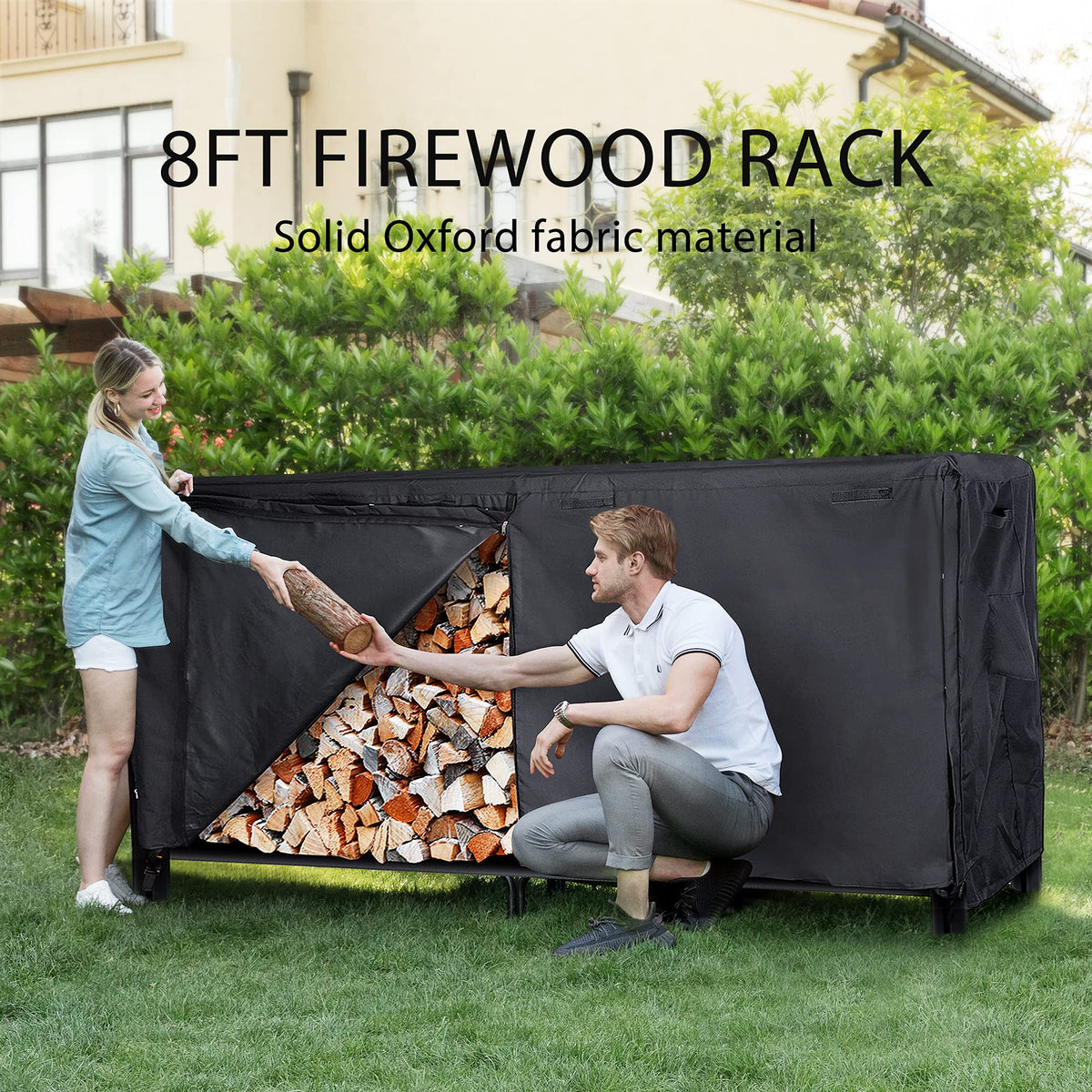 VIVOHOME 8ft Heavy Duty Indoor Outdoor Firewood Storage Log Rack Combo Firewood Log Cart Carrier