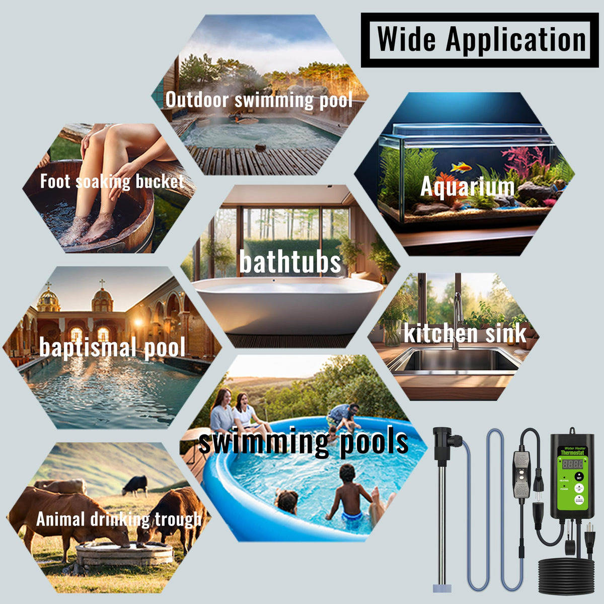 LINGLONGTEMP 2000W Submersible Hot Tub & Pool Portable Electric immersion Water Heater with Temp Control, GFCI for Swimming Pool, Pond, Bathtub, inflatable pool, Baptismal, above ground pool & Spa tub