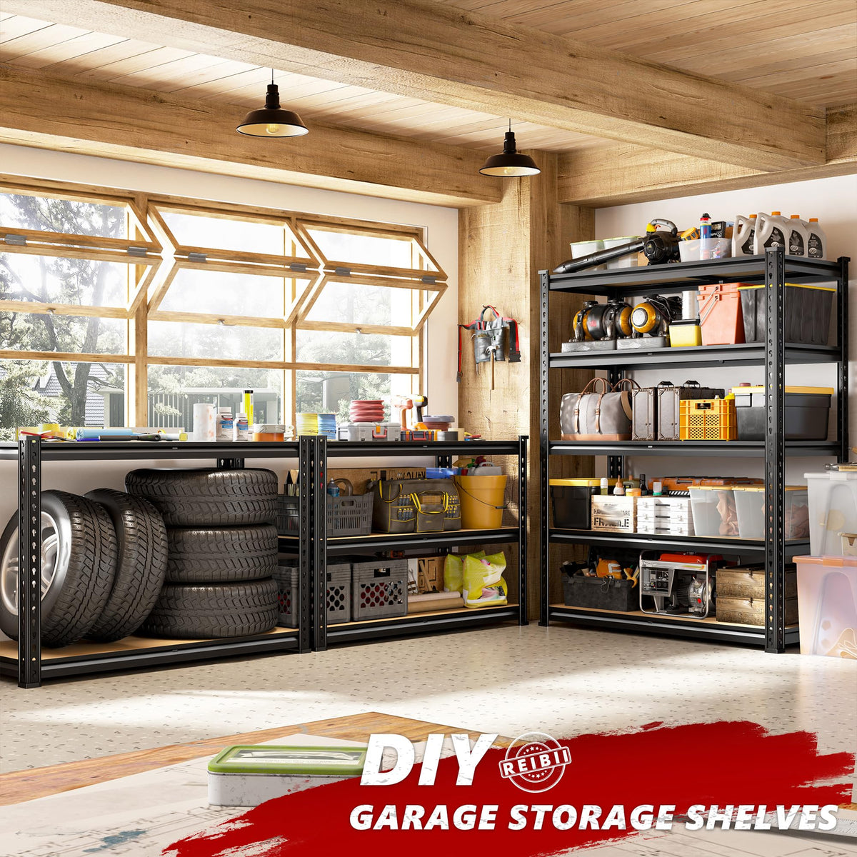 REIBII 2400LBS Garage Shelving Heavy Duty 5 Tier Storage Shelves Adjustable Garage Shelves, Utility Rack Shelf, Shelving Units for Storage Warehouse Pantry Closet, 35.5" W x 11.9" D x 72" H, 2 Pack