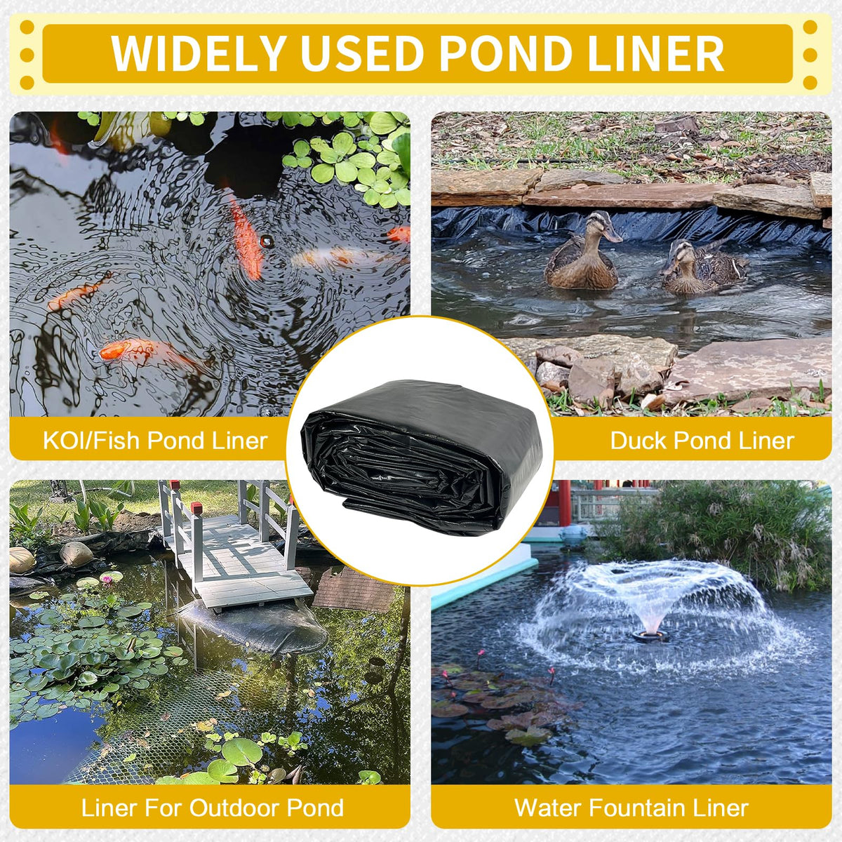 yeezoo 40X40FT Reinforced Large PE Pond Liner, KOI Pond Liners for Outdoor Ponds, Enhanced 5-Layer Structure Pond Liner for Fish, Duck, Garden Raised Bed and Waterscape Pond(0.82oz/sq ft Thickness)
