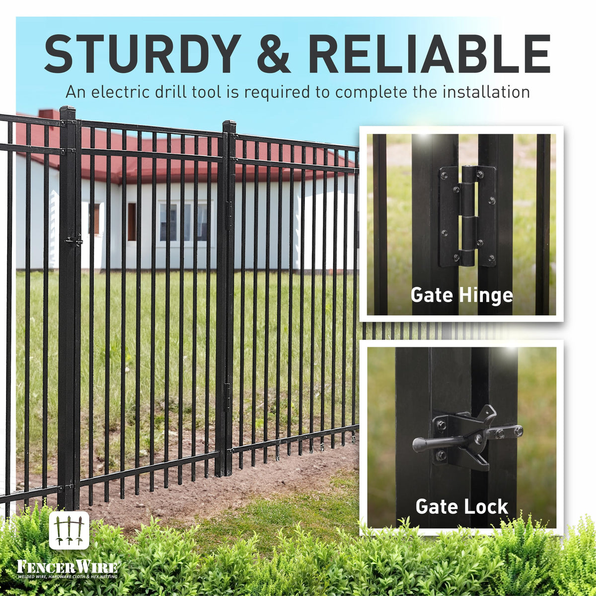 Fencer Wire Heavy Duty Arched Decorative Fence Gate, 5FT Height x 4FT Width Outdoor Fence Gate, Outdoor Anti-Rust Metal Steel Gate for Fencing Barrier, Garden Gate with Gate Lock