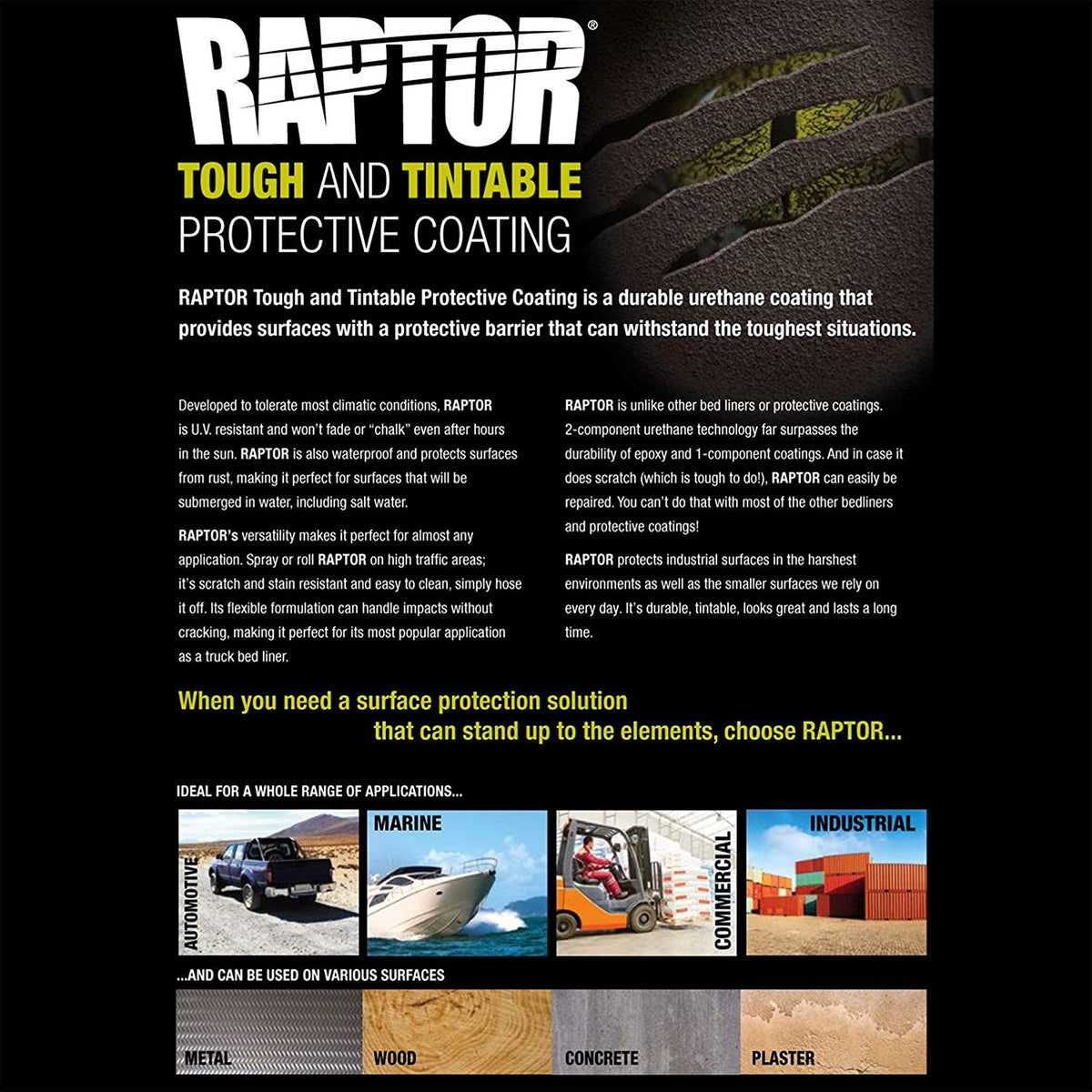 CUSTOM SHOP U-Pol Raptor Black Urethane Spray-On Truck Bed Liner 8 Quart Kit and Custom Coat Spray Gun with Regulator
