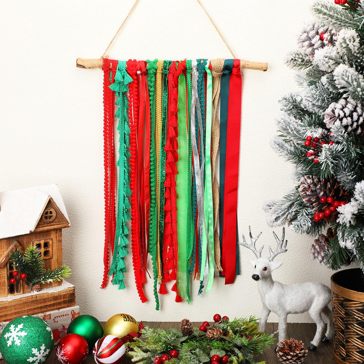 Yuefunny 30 Pcs 32.81 yd Christmas Ribbon for Crafts Gift Wrapping Holiday Ribbons Fabric Ribbon Fringe Trim Grosgrain Ribbon Satin Ribbon Bow Ribbon Sewing Trim for Christmas Gift Wrapping Decor