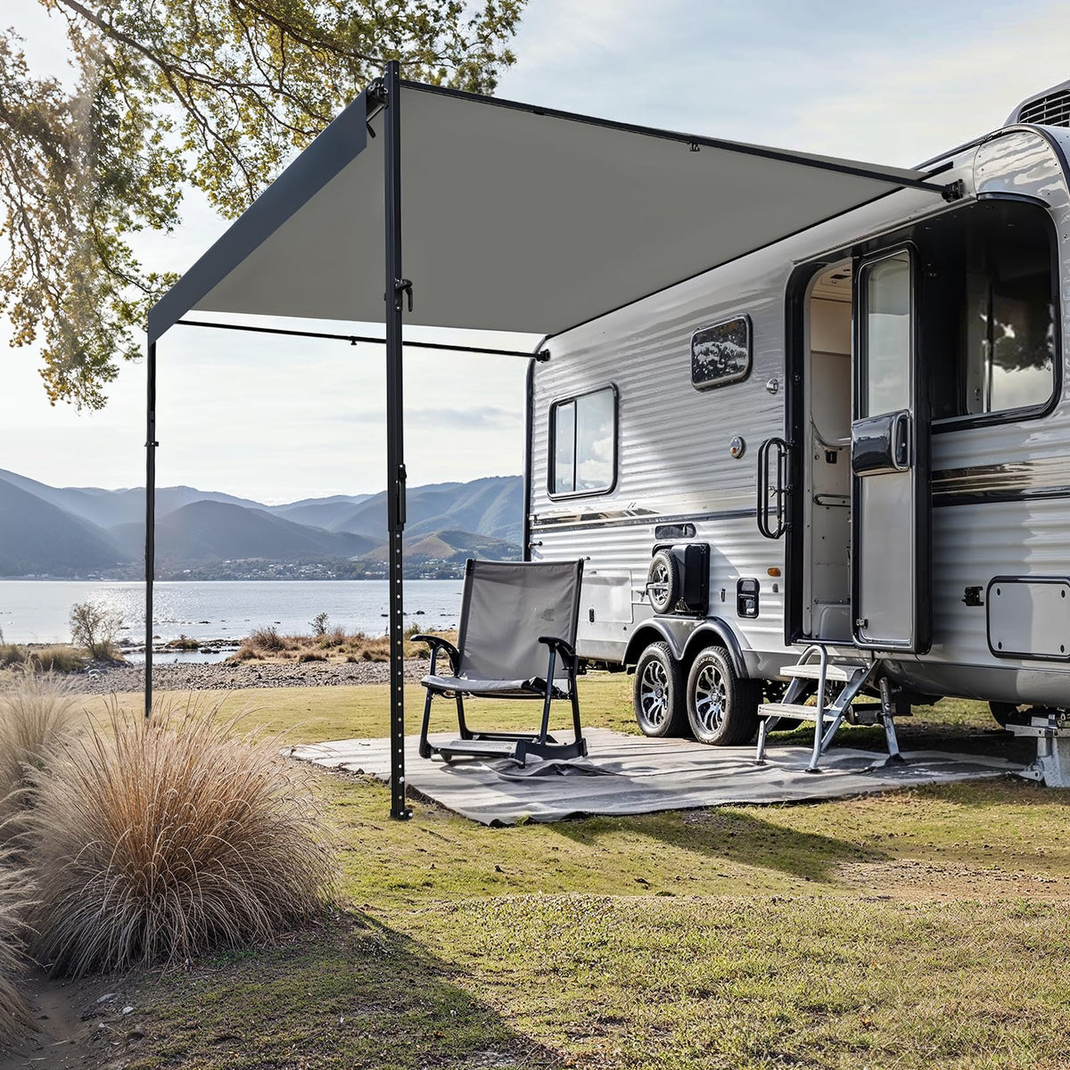 VEVOR Manual RV Awning Complete Kit, 14' Retractable Awning with Aluminum Alloy Frame, Outdoor Trailer Awning, Fit for Most RVs(Black Fade)