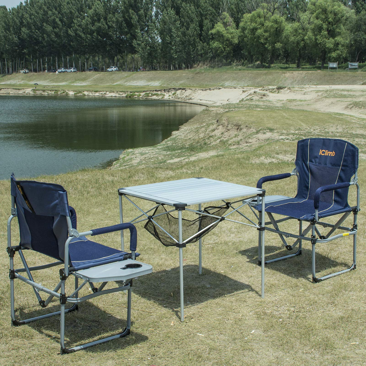 iClimb 1 Light Folding Table and 1 Heavy Duty Compact Folding Chair Bundle for Adults Outdoor Camping Beach Concert
