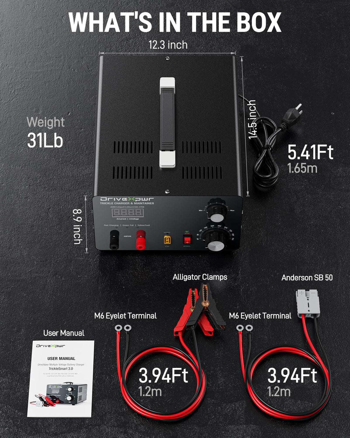 Adjustable Battery Charger 6V 8V 12V 24V 36V 48V 60V 72V 84V 96V,18A Automatic Battery Maintainer,Battery Desulfator Maintainer for Lead-Acid LiFePO4 Lithium,Suit Automotive Golf Cart Truck Mower(X50)