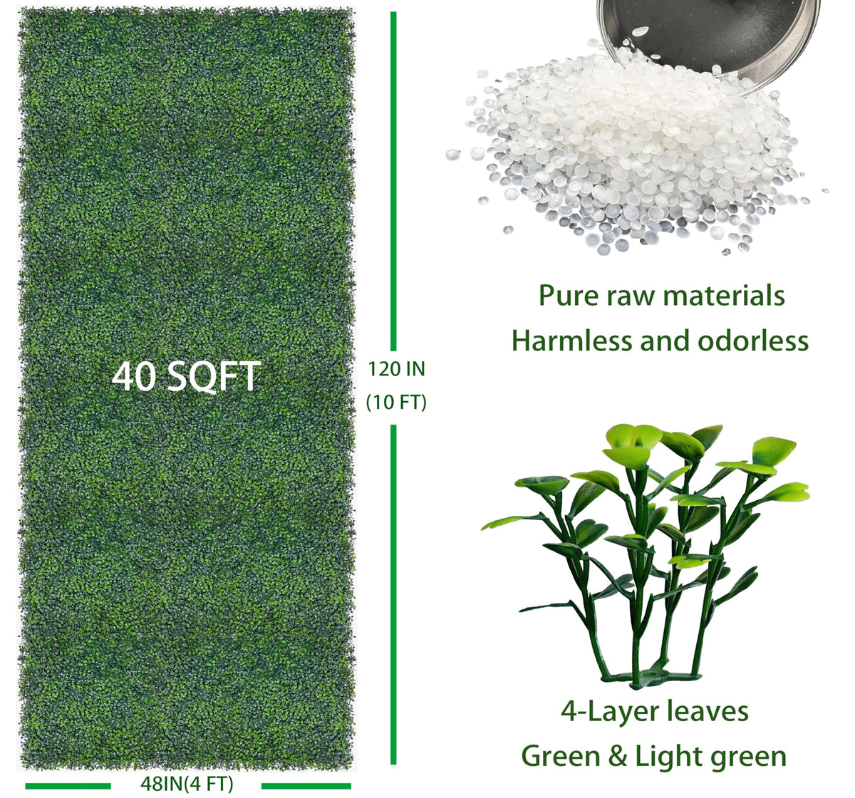 ODTORY Artificial Boxwood Roll,48x120 in (40 sqft) UV-Anti Faux Ivy Boxwood Hedge Leaf Grass Wall for Patio Balcony Privacy, Garden, Backyard Greenery Wall Backdrop and Fence Decor