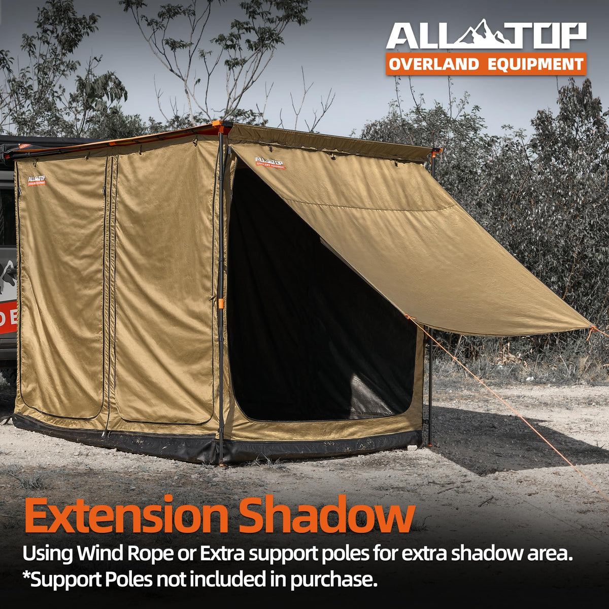 ALL-TOP Awning Room with Floor 6.6' x 8.2' Rip-Stop 210D Oxford Awning Tent with Bug-Resistance Mesh, Waterproof Sun Shelter for Overland, Camping(Black Coating, Room Only)