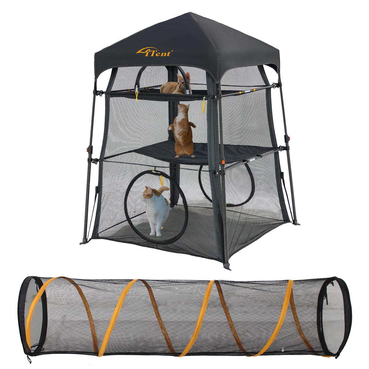 Itent Cat Enclosure Kitten and Cat Tower Tent for Indoors and Outdoors,3 Tier Cat Cage Inside,Portable and Foldable,Two Doors Design;Kitty Play Tunnel for Indoor and Outdoor, Pet Play House