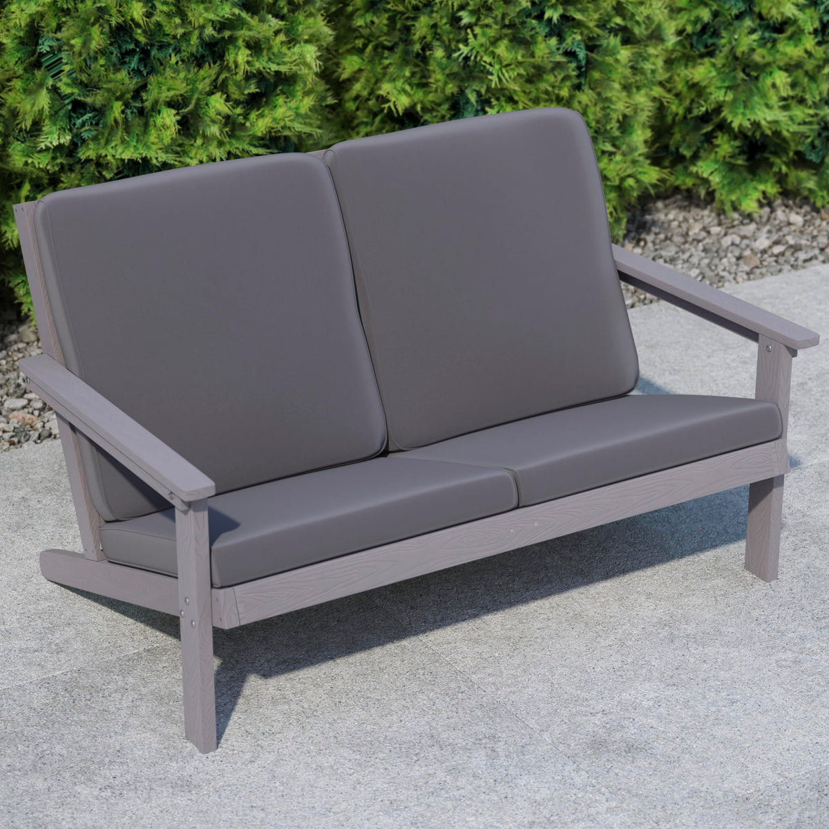 Flash Furniture Charlestown Adirondack Style Deep Seat Patio Loveseat with Cushions - Gray Poly Resin Frame - Gray All-Weather Cushions - Indoor/Outdoor