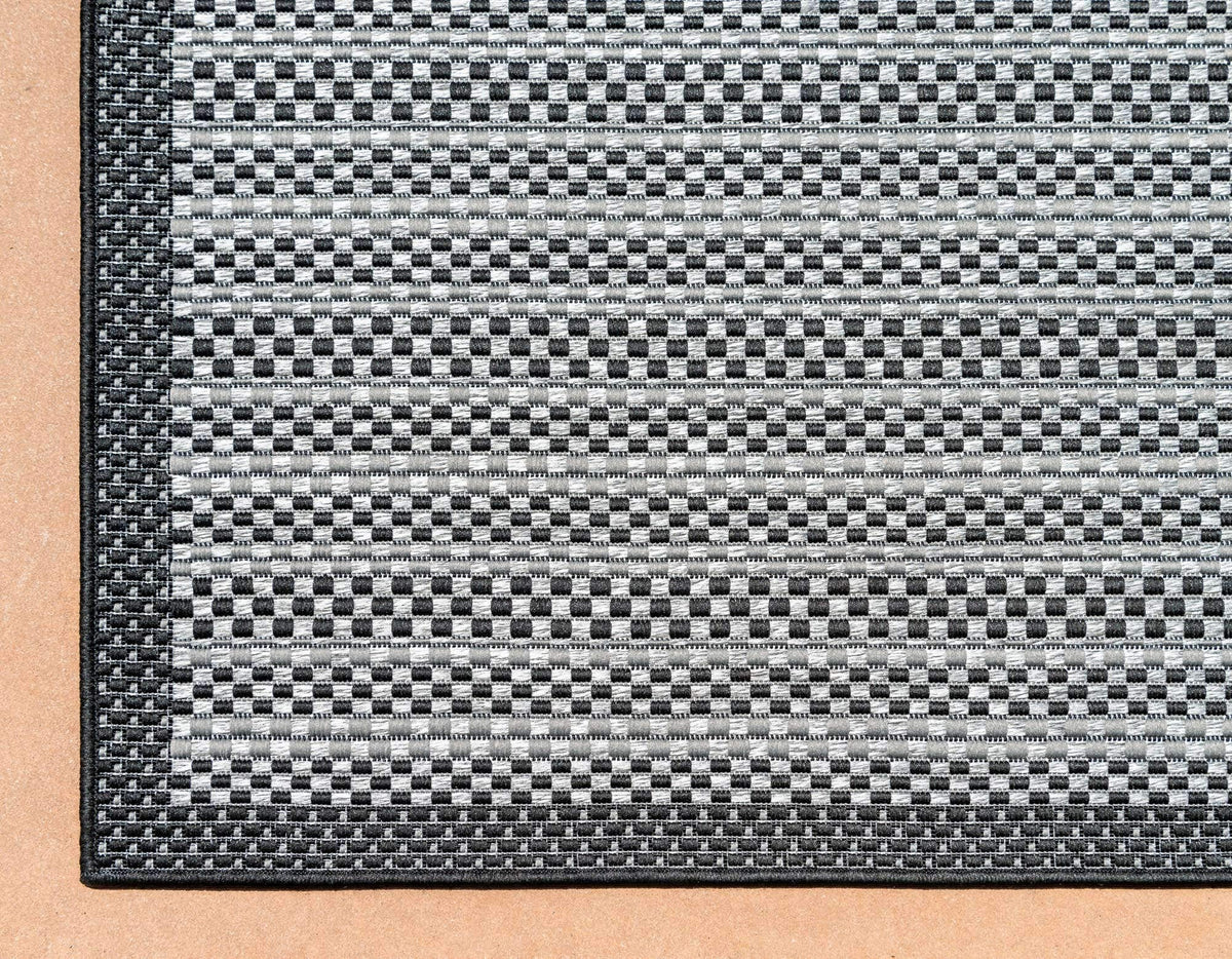 Unique Loom Outdoor Border Collection Area Rug - Checkered (8' x 11' 4" Rectangle, Gray/ Black)