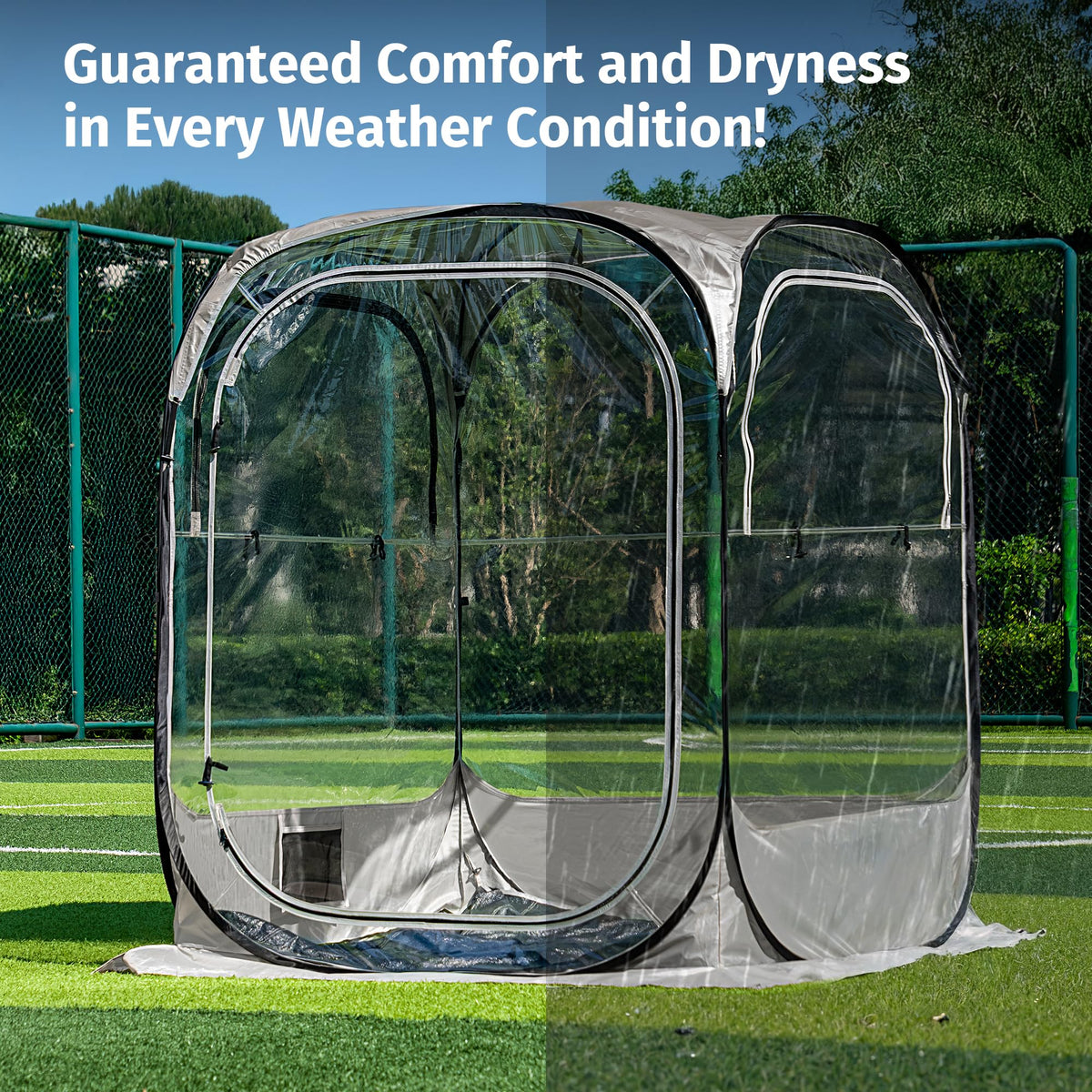 East Oak Weather Sports Tent for Fishing, Sports Event | Pop Up Bubble Tent Instant Sun & Rain Shelter | No Condensation, Spacious Interior, Ultra Visibility | All Weather Protection | 6 x 6 FT