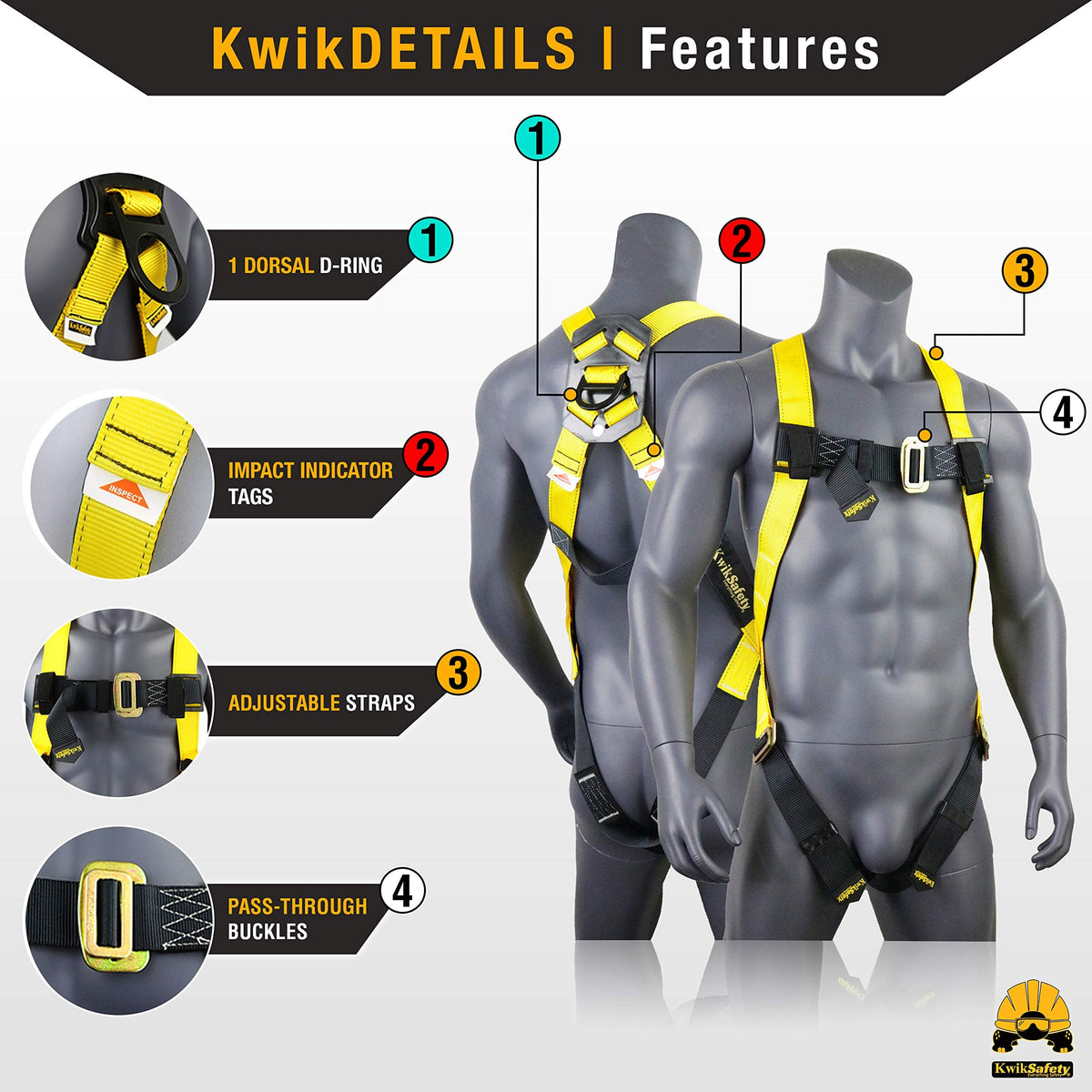 KwikSafety - Charlotte, NC - TSUNAMI KIT [Premium BRAIDED ROPE] Vertical Lifeline, 1-D Ring Safety Harness, Lightweight Tool Lanyard, Roof Anchor, 20L Dry Bag ANSI OSHA Fall Protection System / 50 FT.