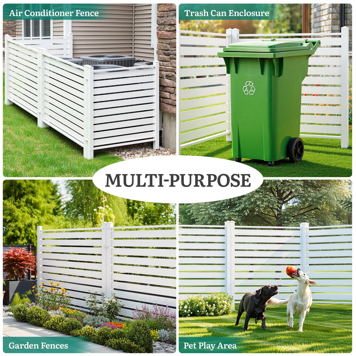 YITAHOME 44" W X 44" H Air Conditioner Fence Privacy Screen with Metal Stakes, Outdoor Trash Can Enclosure, Vinyl Pool Equipment Enclosure (2 Panels)