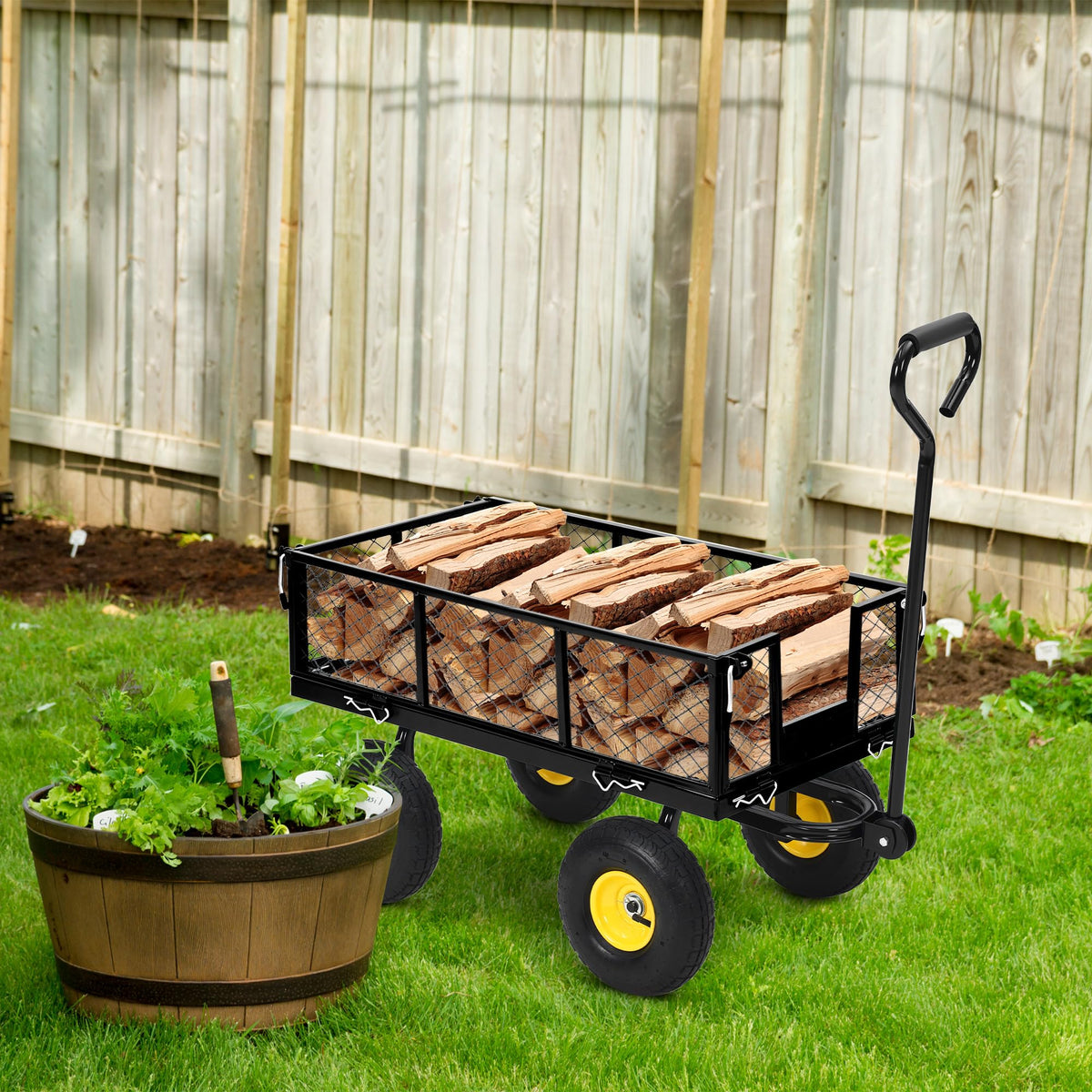 550Lbs Steel Garden Cart, Heavy Duty Garden Wagon Cart with 180° Rotating Handle ＆ 10in All Terrain Wheels,Removable Sides Metal Yard Utility Wagon Carts.