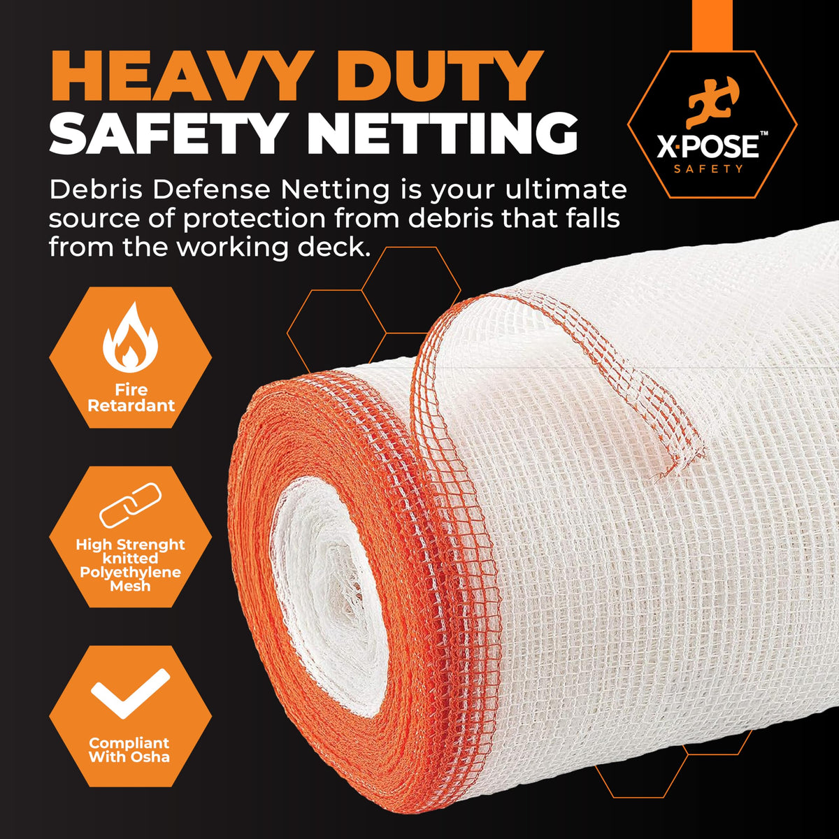 Xpose Safety Construction Safety Netting – 8.5' x 150', 1/4" Mesh Scaffold Safety Net, Temporary Material Roll, Visibility Fence, Heavy-Duty Fire Retardant, White